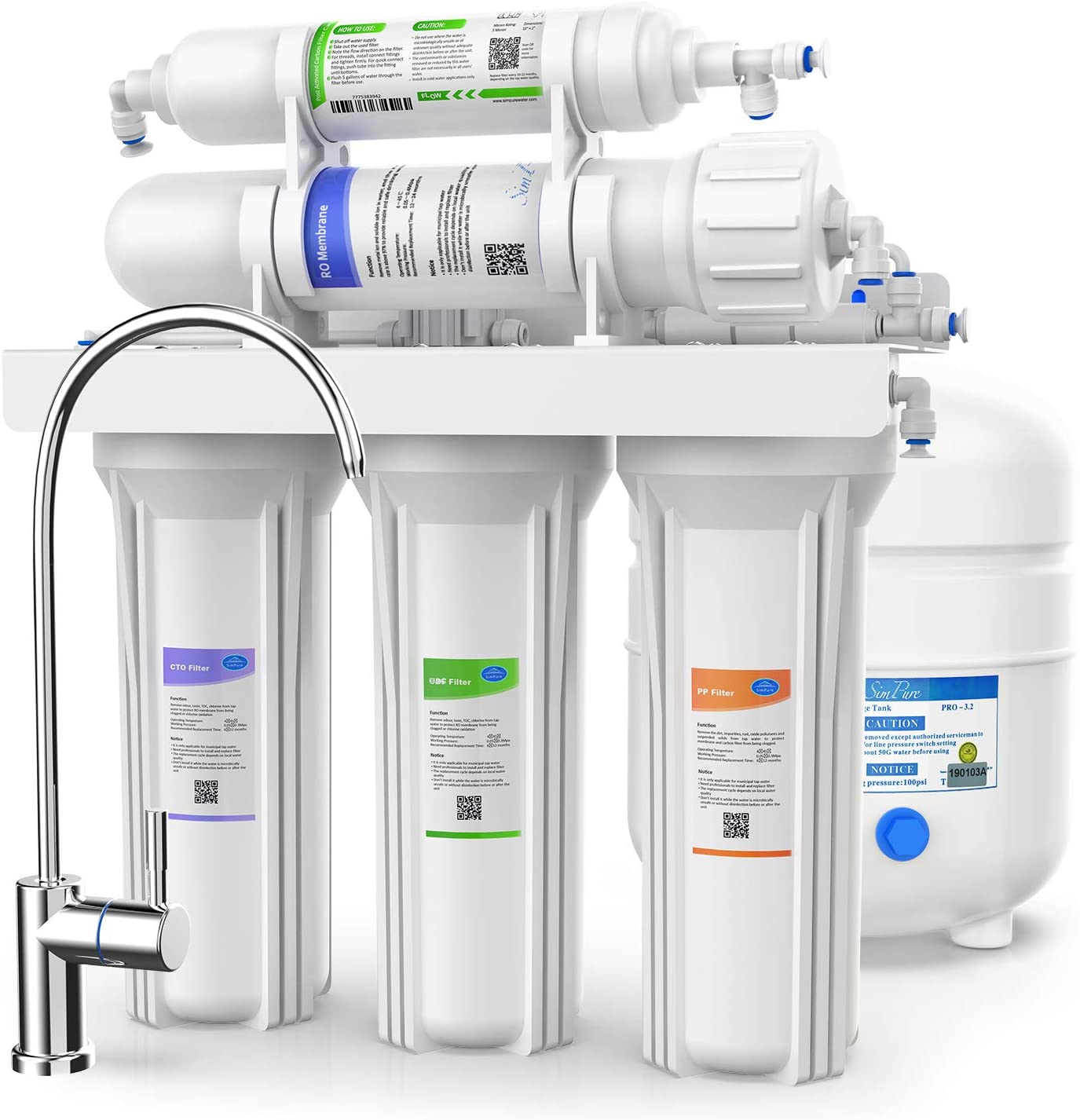Simpure Under Sink 5 Stage RO Water Filter System with Faucet and Tank 100 GPD eBay
