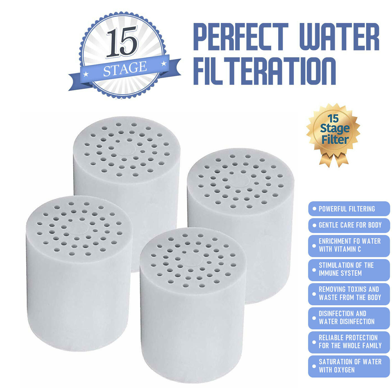 4Pack 15 Stage Shower Water Filter Cartridges Replacement for Shower Heads