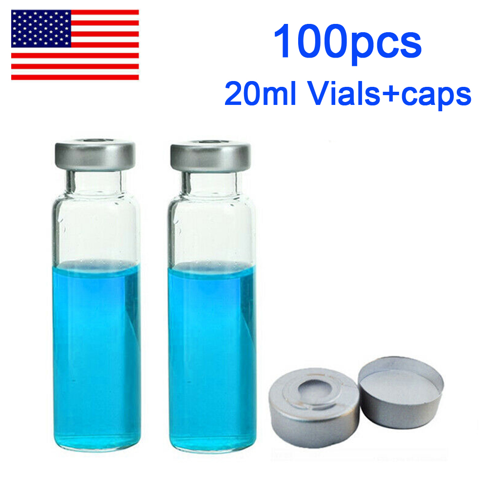 100pcs Lab 20ml Headspace Sample Vials Aluminium Caps Sets PTFE
