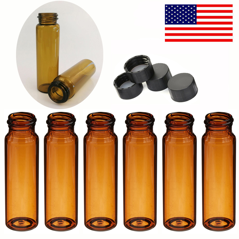 100pcs Lab 40ml Capacity Sample (Vials+Caps) Amber Glass Bottles Screw