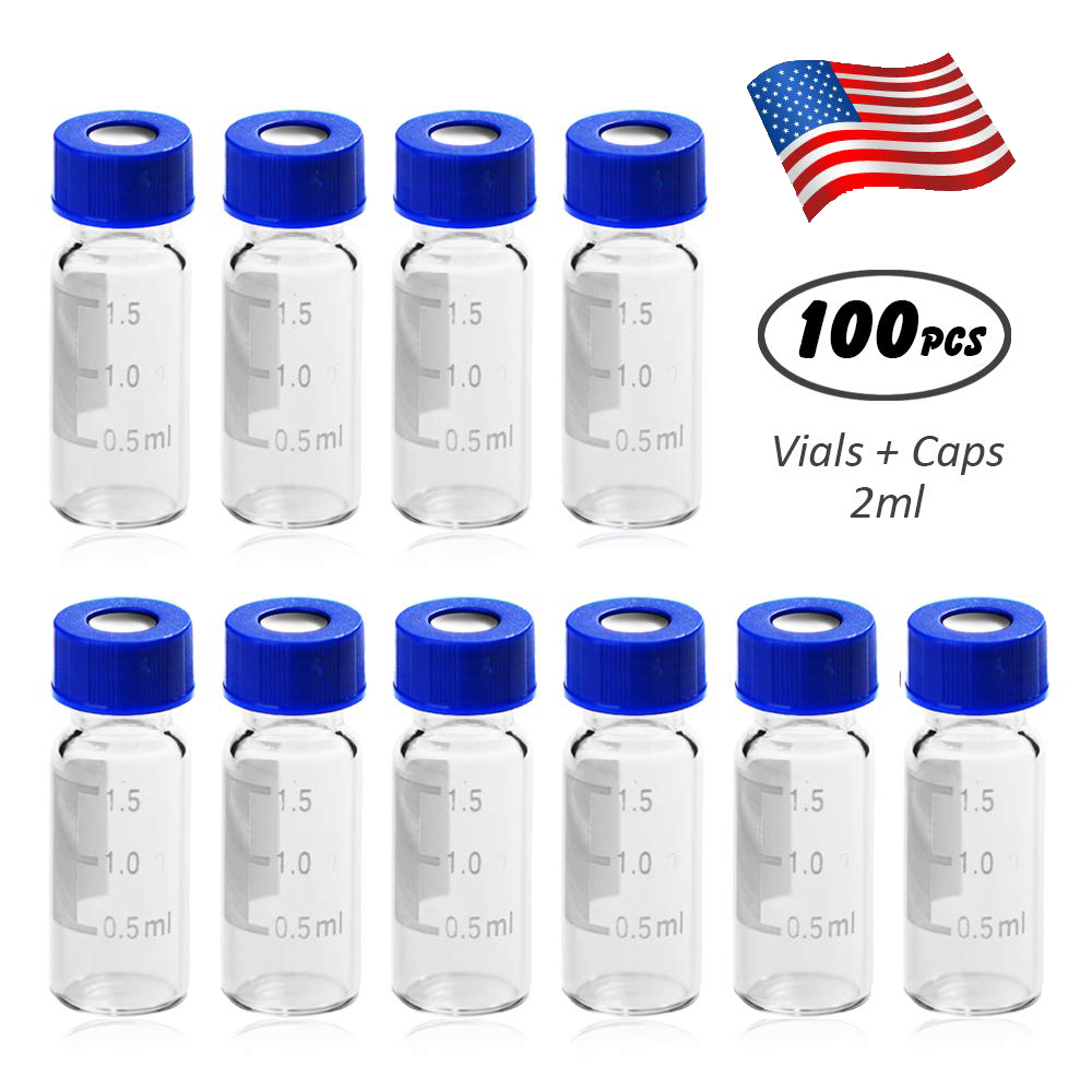100Pcs 2ml Autosampler Vials+Caps Glass Bottle Screw Top 9425 HPLC+Write Spot eBay