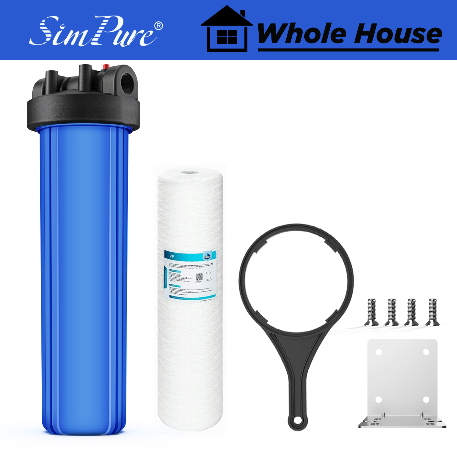 20" Big Blue Standard Whole House Water Filter System / Sediment