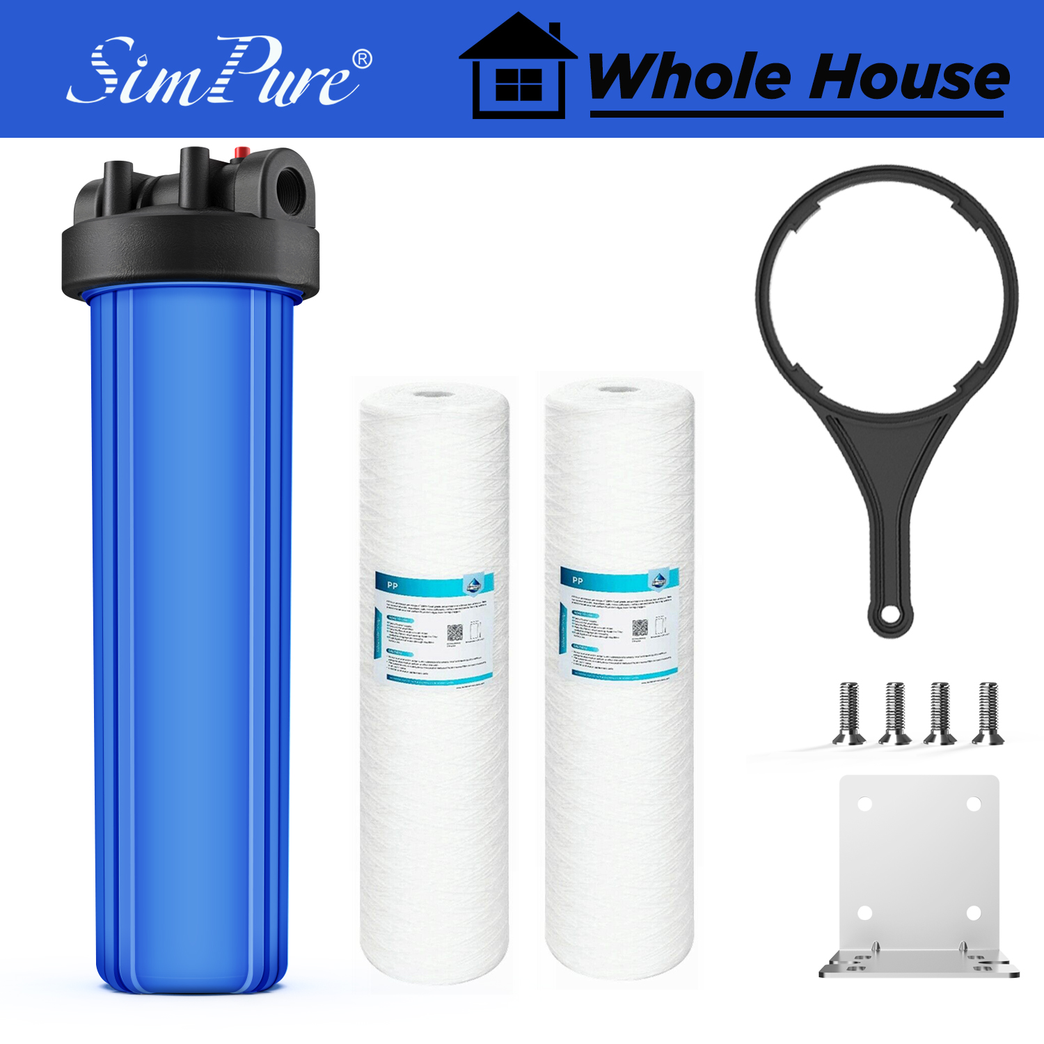 20" Big Blue Standard Whole House Water Filter System / Sediment