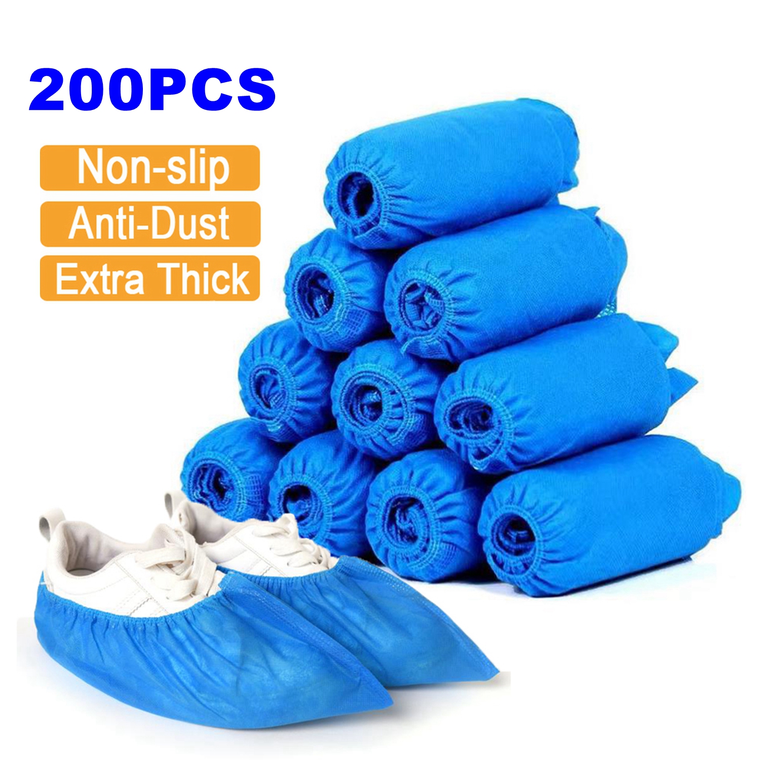 2 Pack of 100 Overshoes Disposable Non-Slip Extra Thick Boot Shoe Covers for Carpet Floor Protection Indoor KINDOYO Waterproof Shoe Covers 