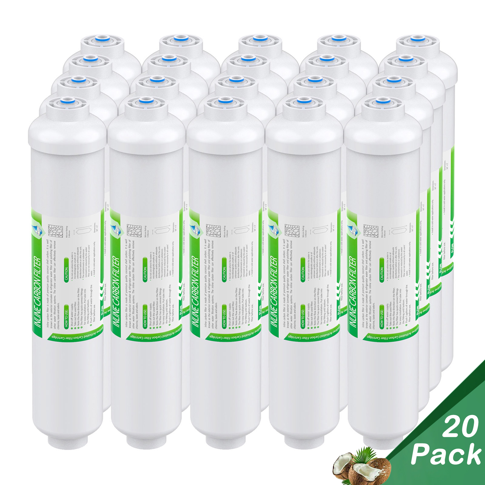 1-20PCS 10"x2" T33 Inline Carbon Water Filter 1/4" QC for Refrigerator Ice Maker