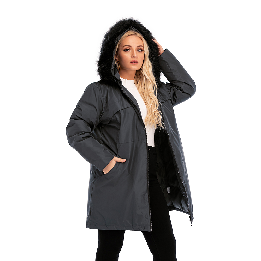 Women Coats Warm Winter Jackets Fur Collar Long Parkas Hoodies Casual Outwear 