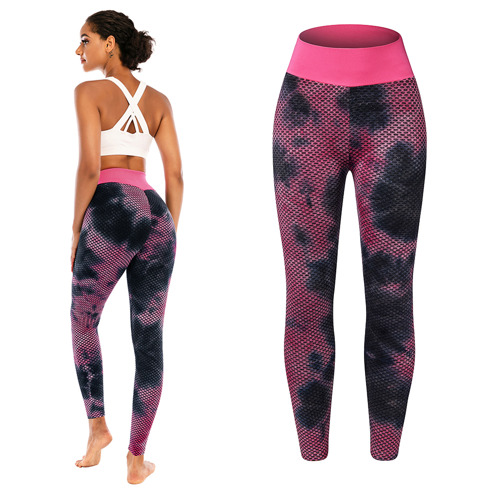 Pink Textured Tie Dye High Waist Gym Leggings