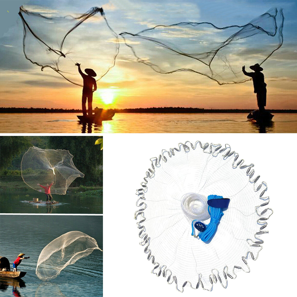 8FT 2.4m Strong Nylon Mesh Fishing Net Bait Easy Throw Hand Casting 3//4/" w//