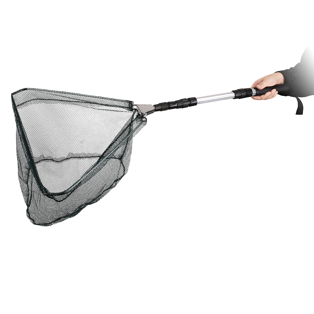 Foldable Handle Fishing Landing Net 3 Section Extending Pole Aluminum