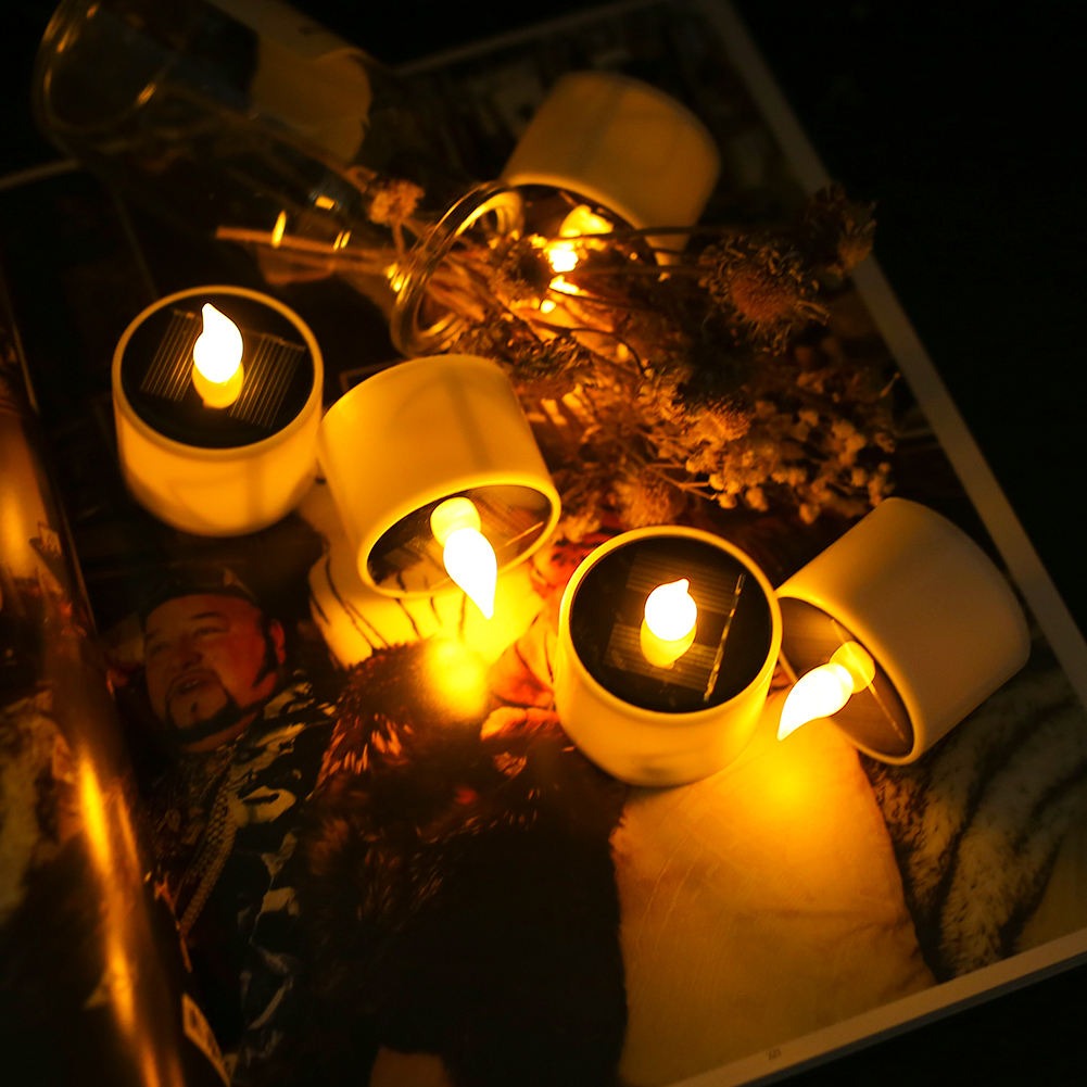 6/12PCS Solar Christmas Flameless Candles LED Tea Lights Flickering Party Decor 