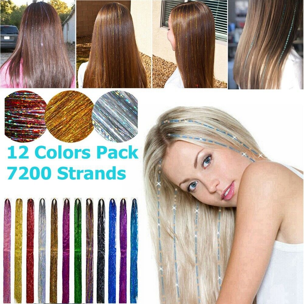 Hair Tinsel Strands,12 Colors 3200 Strands 46inches Glitter Hair