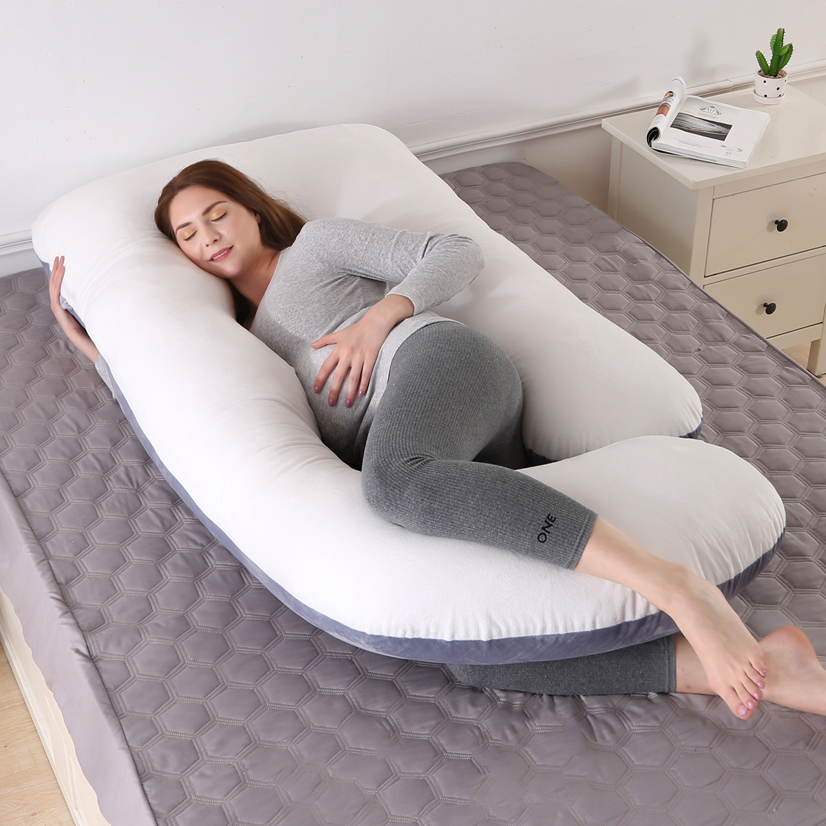 Pregnancy Velvet Pillow Maternity Belly Contoured Body J Shape Large 70