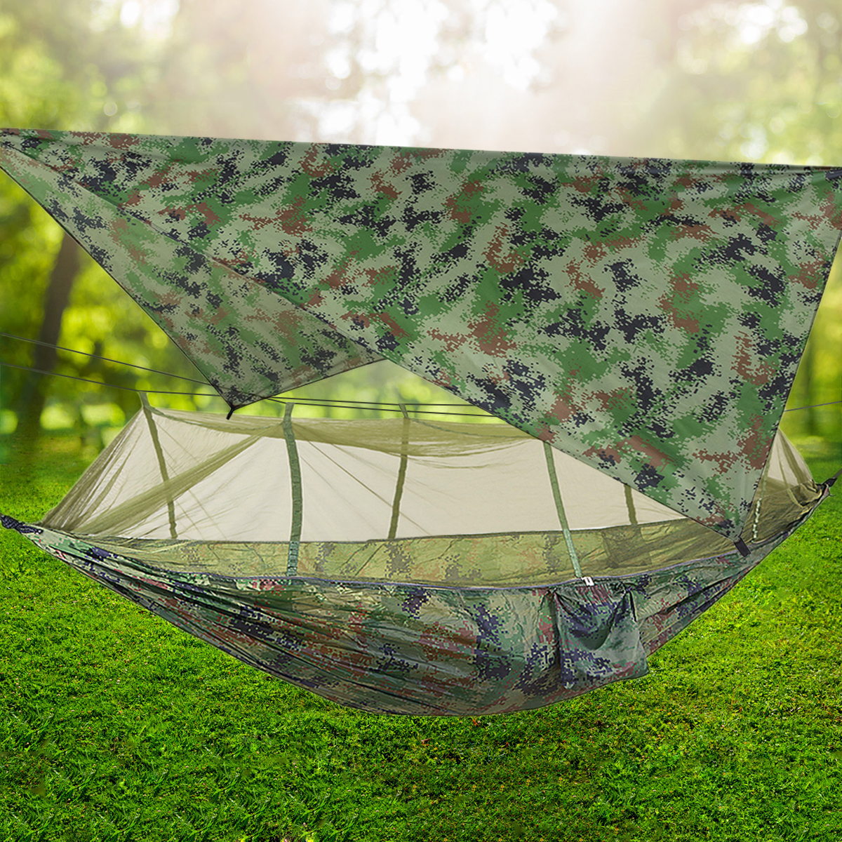 Double Camping Hammock with Mosquito Net and Rain Fly Cover Outdoor