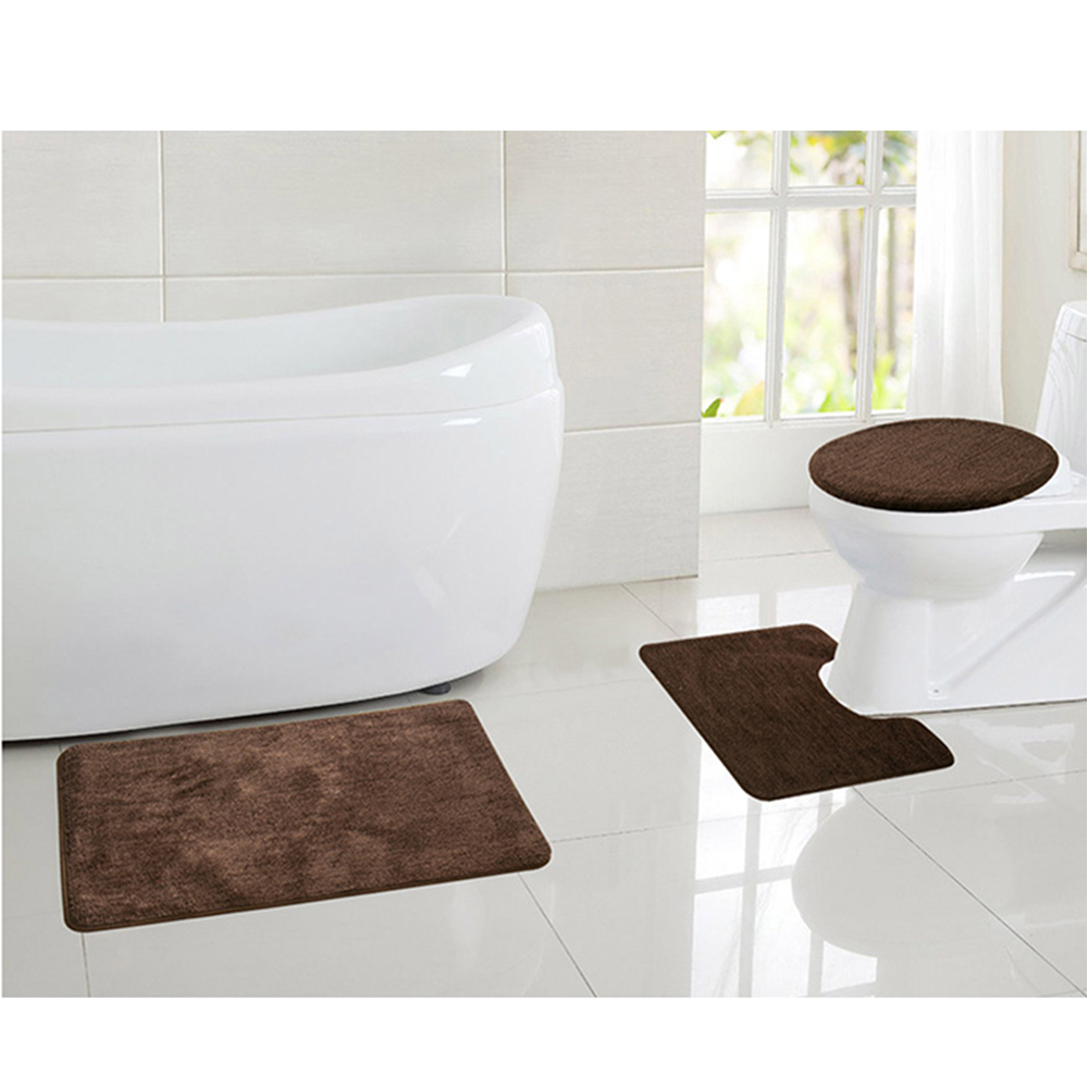 Details about   3pcs/set Pedestal Bath Mat Set Non-slip Toilet Bathroom Rug Set 