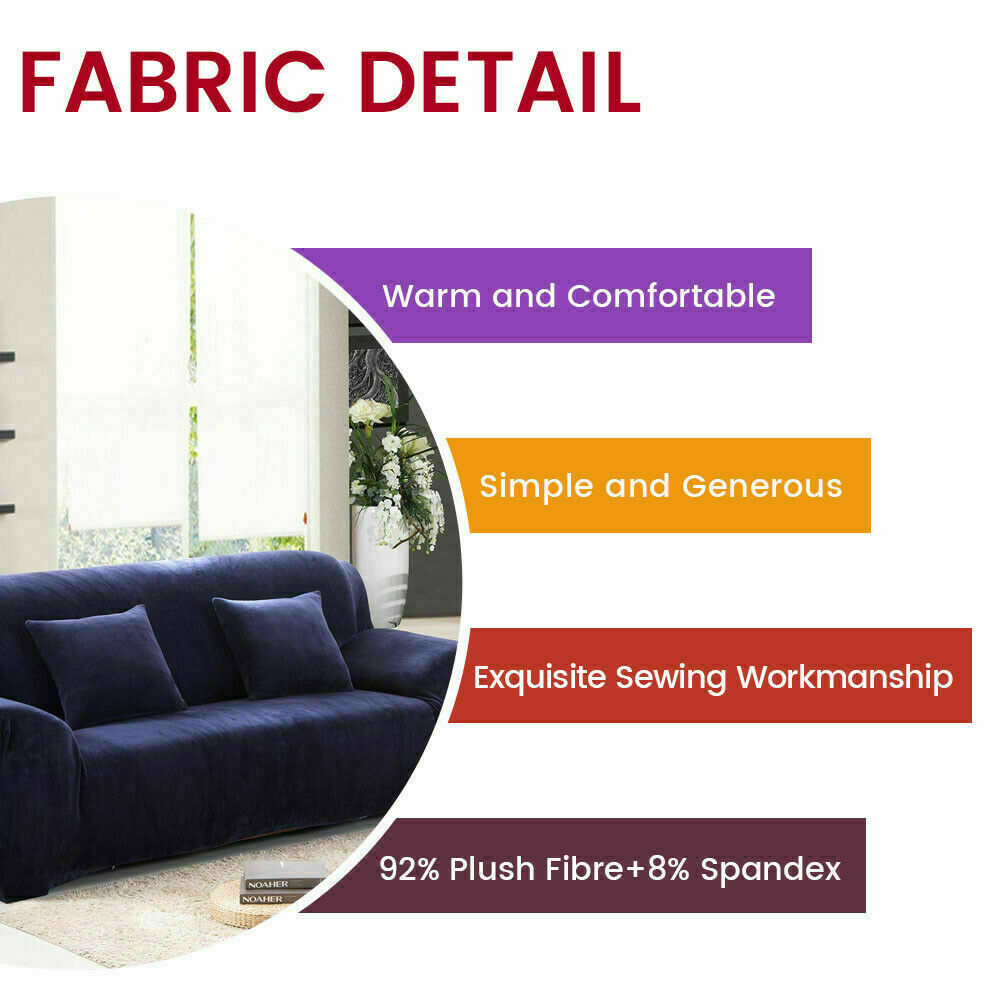 1/2/3/4 Seater Velvet Stretch Sofa Covers Soft Sofa Couch Protect Elastic Cover - Picture 17 of 74