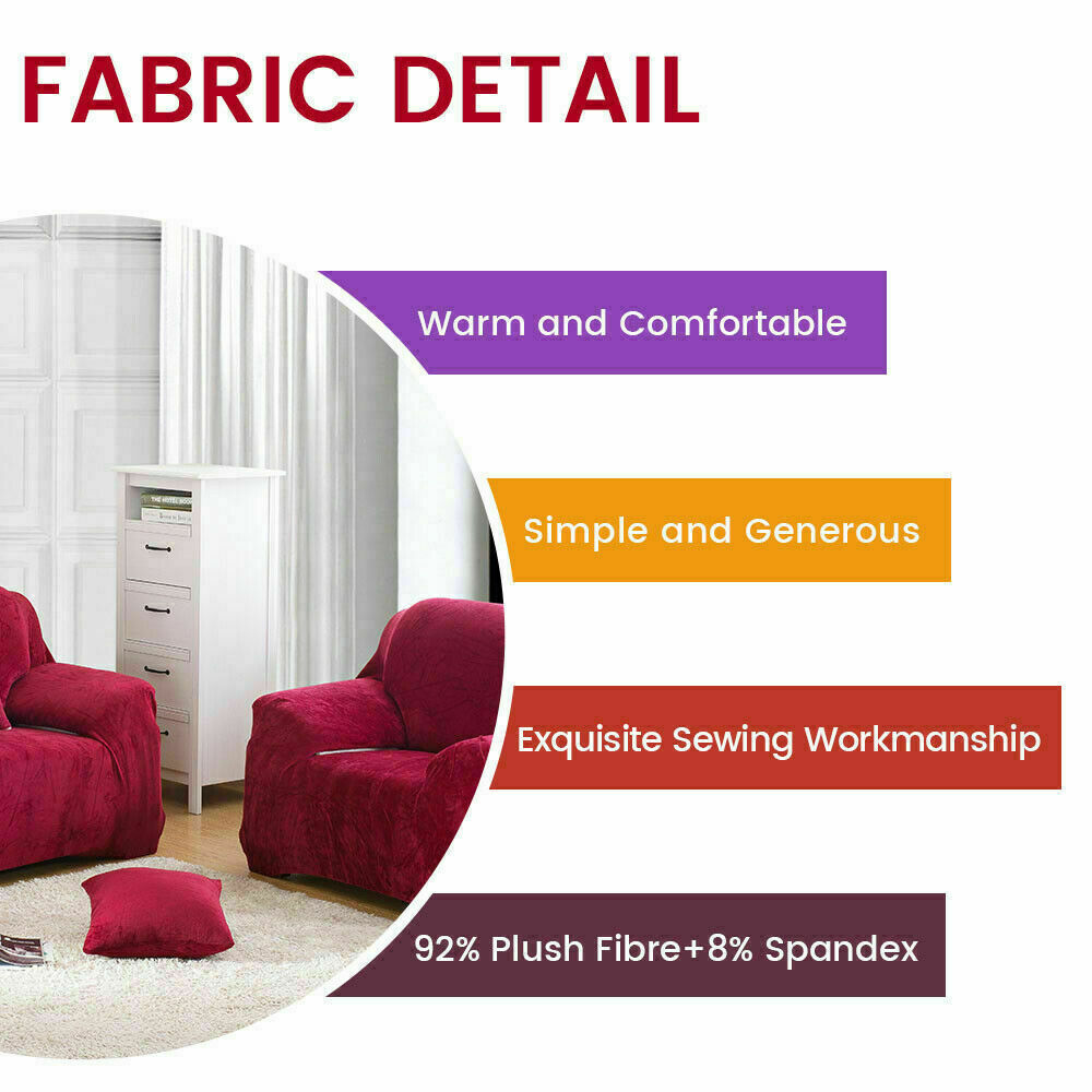 1/2/3/4 Seater Velvet Stretch Sofa Covers Soft Sofa Couch Protect Elastic Cover - Picture 27 of 74