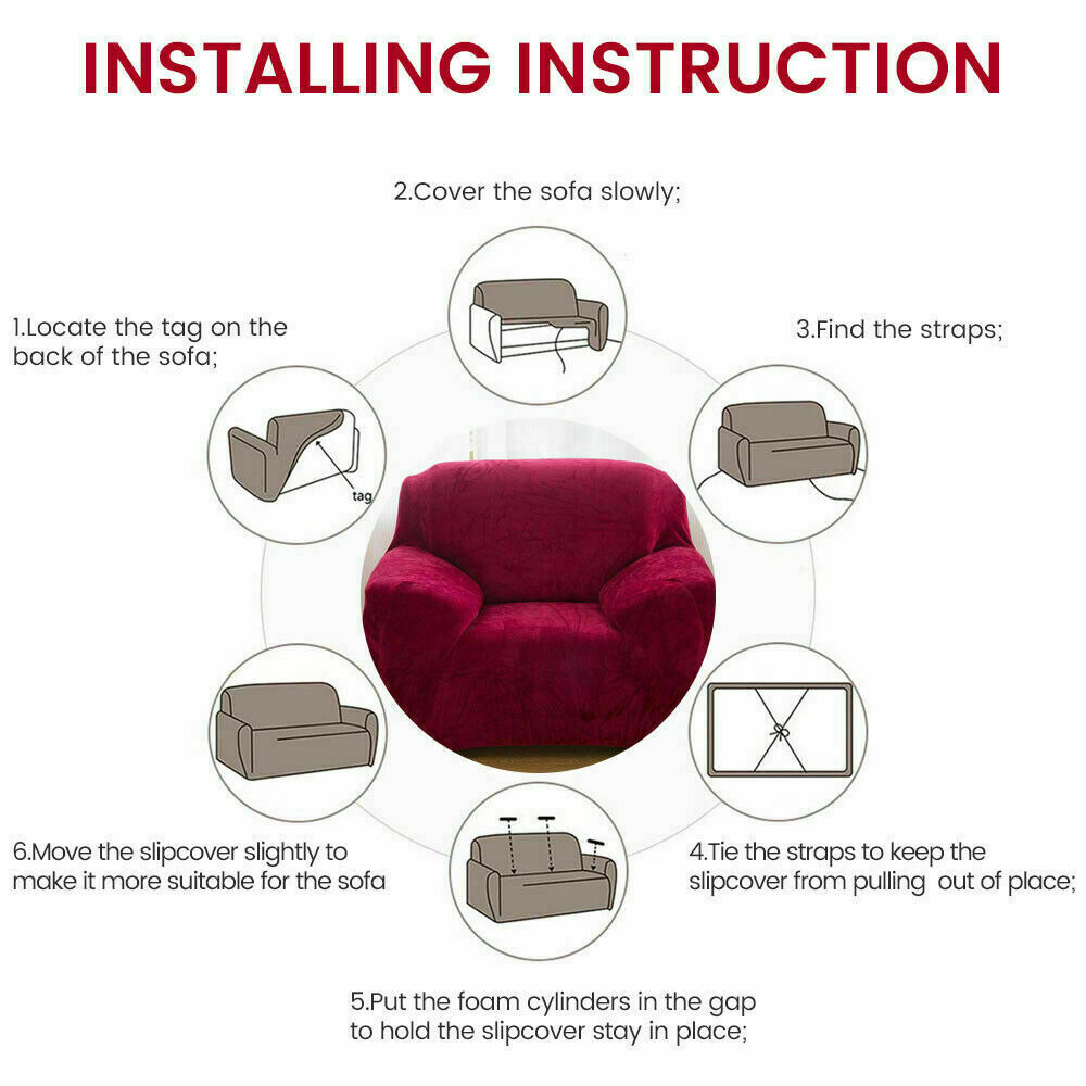 1/2/3/4 Seater Velvet Stretch Sofa Covers Soft Sofa Couch Protect Elastic Cover - Picture 29 of 74
