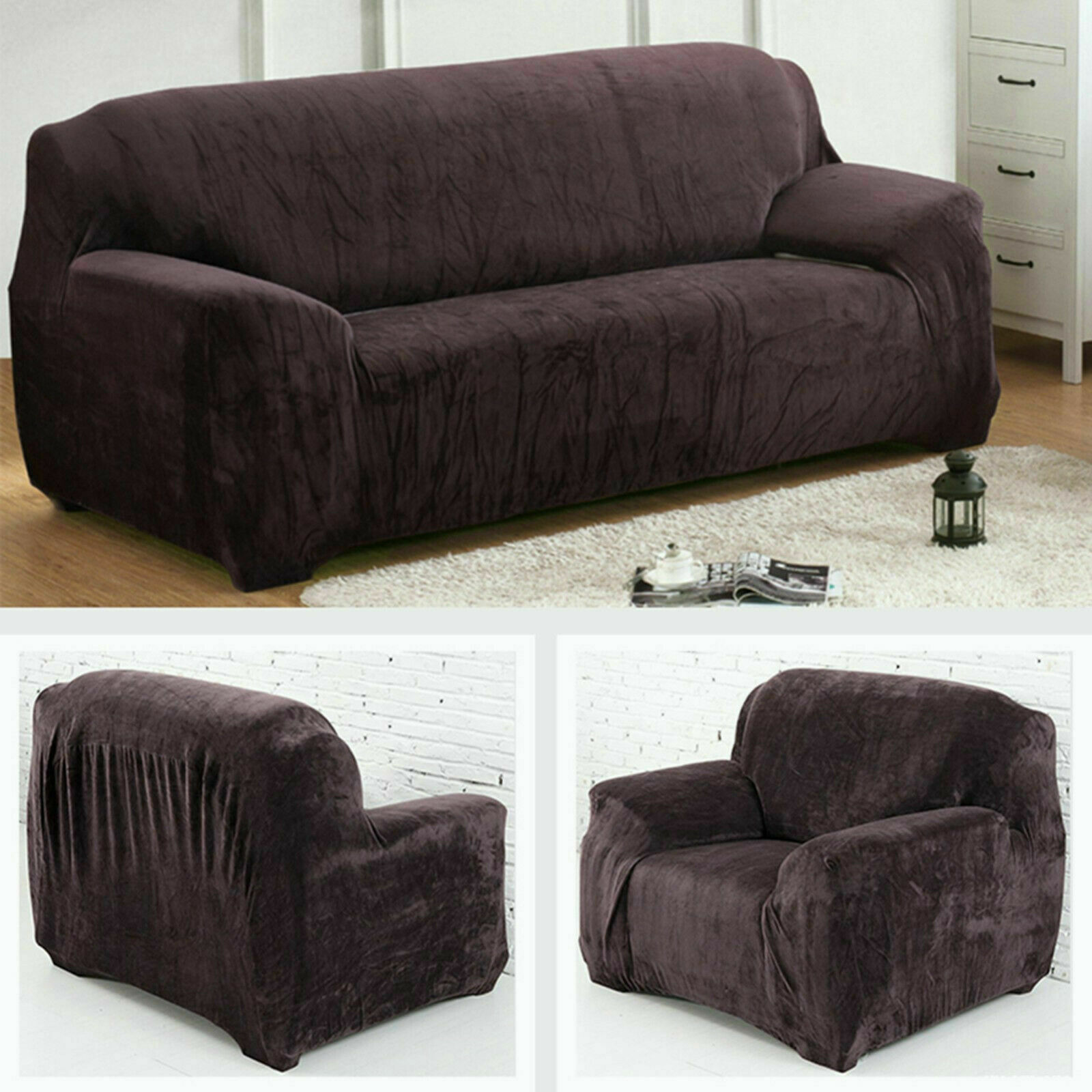 1/2/3/4 Seater Velvet Stretch Sofa Covers Soft Sofa Couch Protect Elastic Cover - Picture 31 of 74