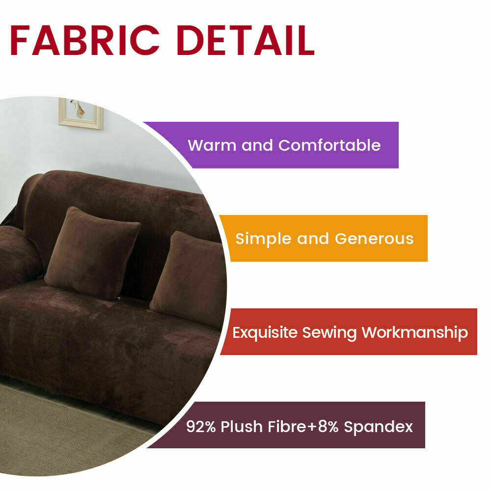 1/2/3/4 Seater Velvet Stretch Sofa Covers Soft Sofa Couch Protect Elastic Cover - Picture 37 of 74
