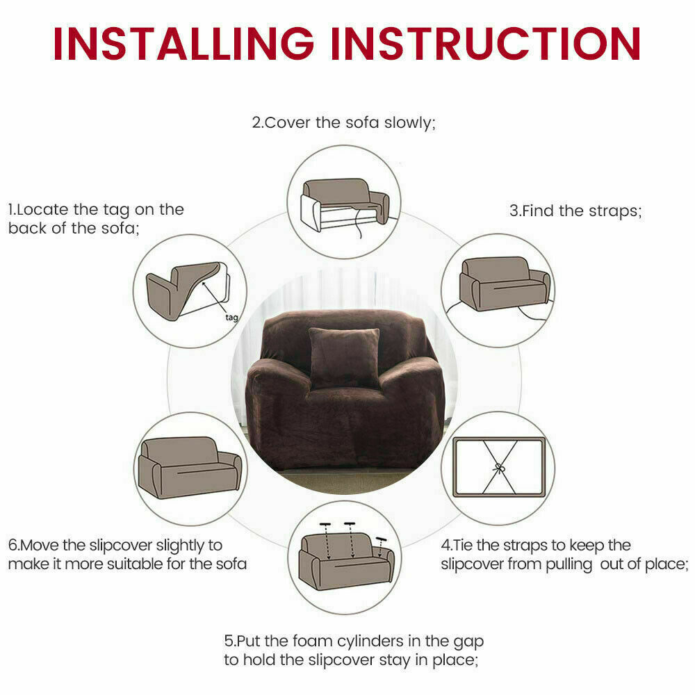 1/2/3/4 Seater Velvet Stretch Sofa Covers Soft Sofa Couch Protect Elastic Cover - Picture 38 of 74