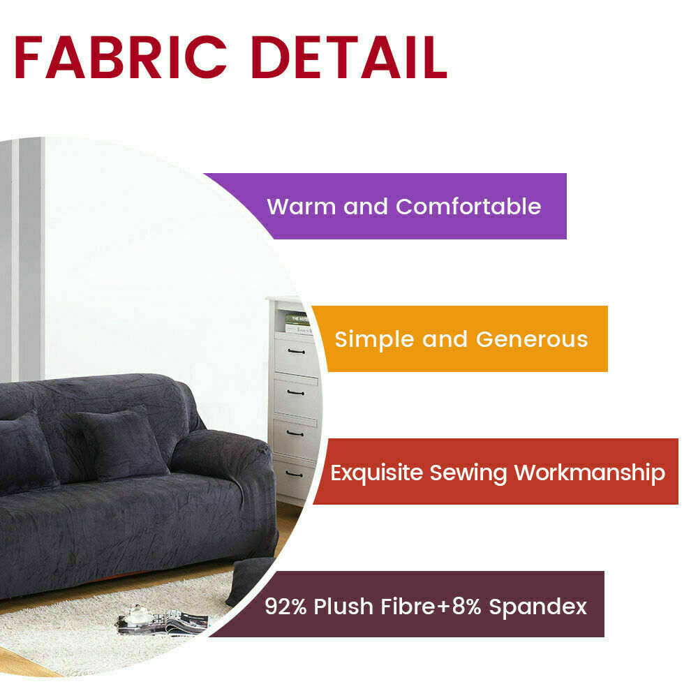 1/2/3/4 Seater Velvet Stretch Sofa Covers Soft Sofa Couch Protect Elastic Cover - Picture 47 of 74