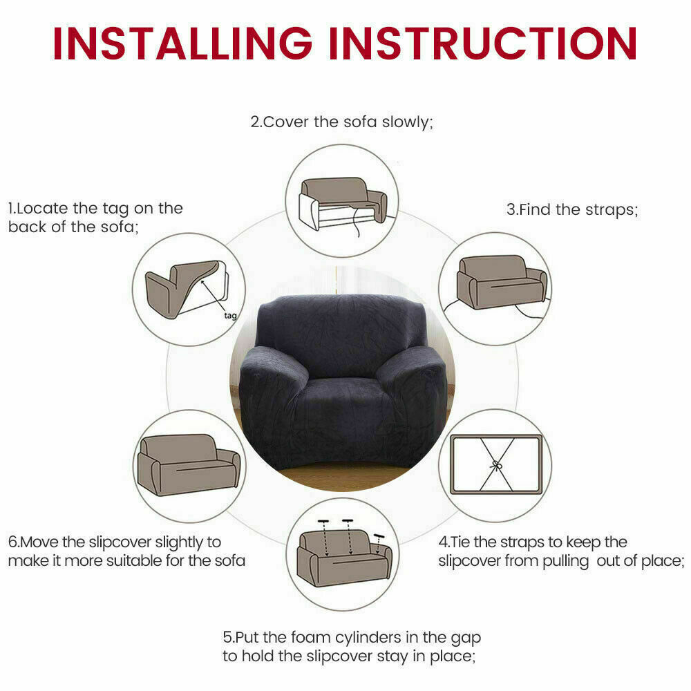 1/2/3/4 Seater Velvet Stretch Sofa Covers Soft Sofa Couch Protect Elastic Cover - Picture 48 of 74