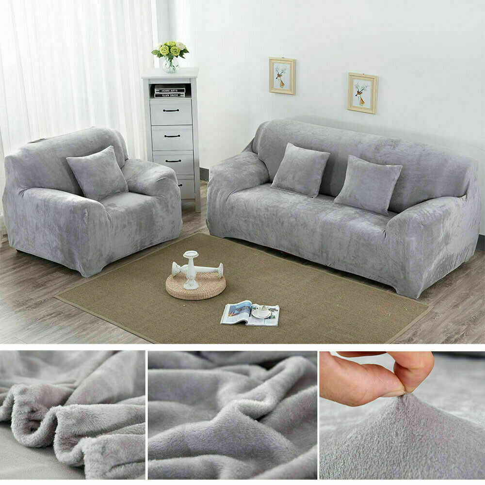 1/2/3/4 Seater Velvet Stretch Sofa Covers Soft Sofa Couch Protect Elastic Cover - Picture 49 of 74