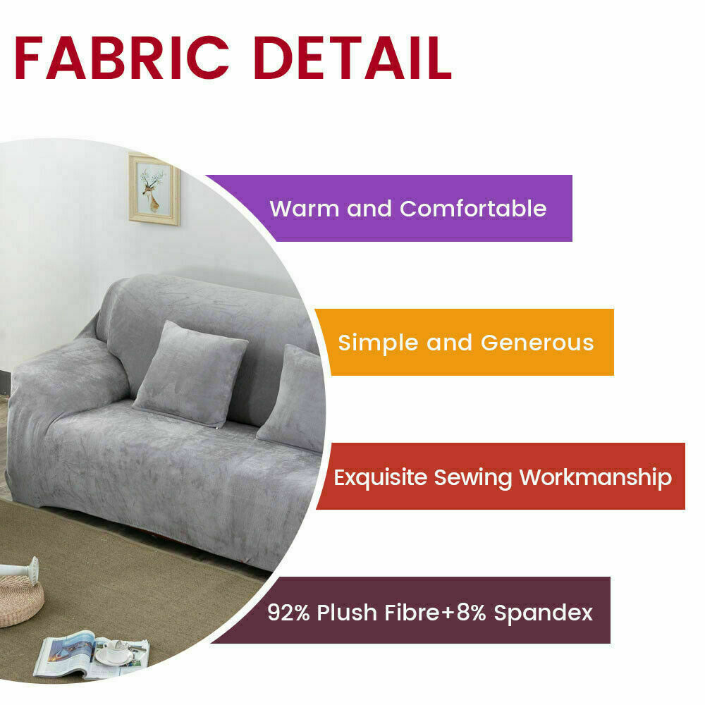 1/2/3/4 Seater Velvet Stretch Sofa Covers Soft Sofa Couch Protect Elastic Cover - Picture 55 of 74