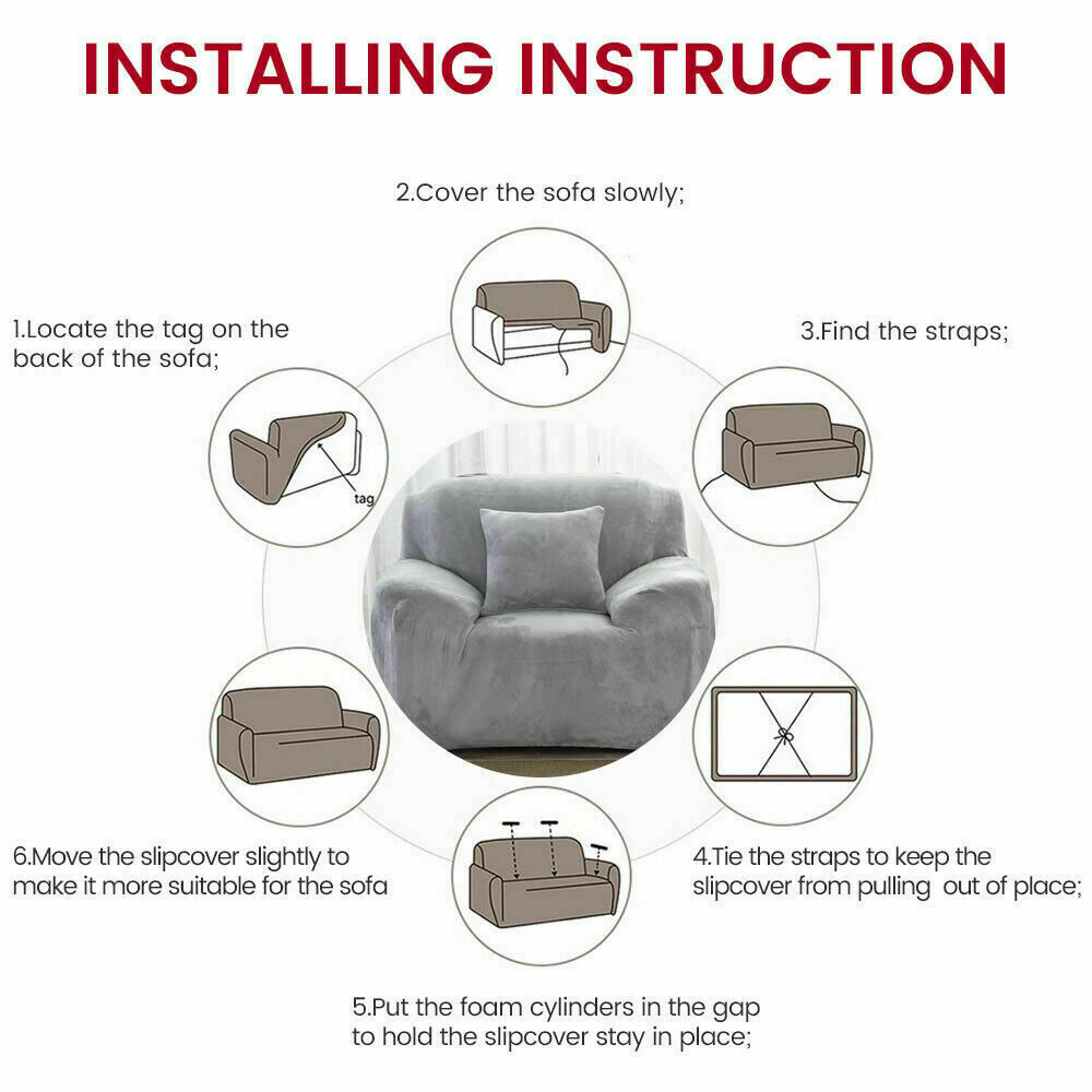 1/2/3/4 Seater Velvet Stretch Sofa Covers Soft Sofa Couch Protect Elastic Cover - Picture 57 of 74