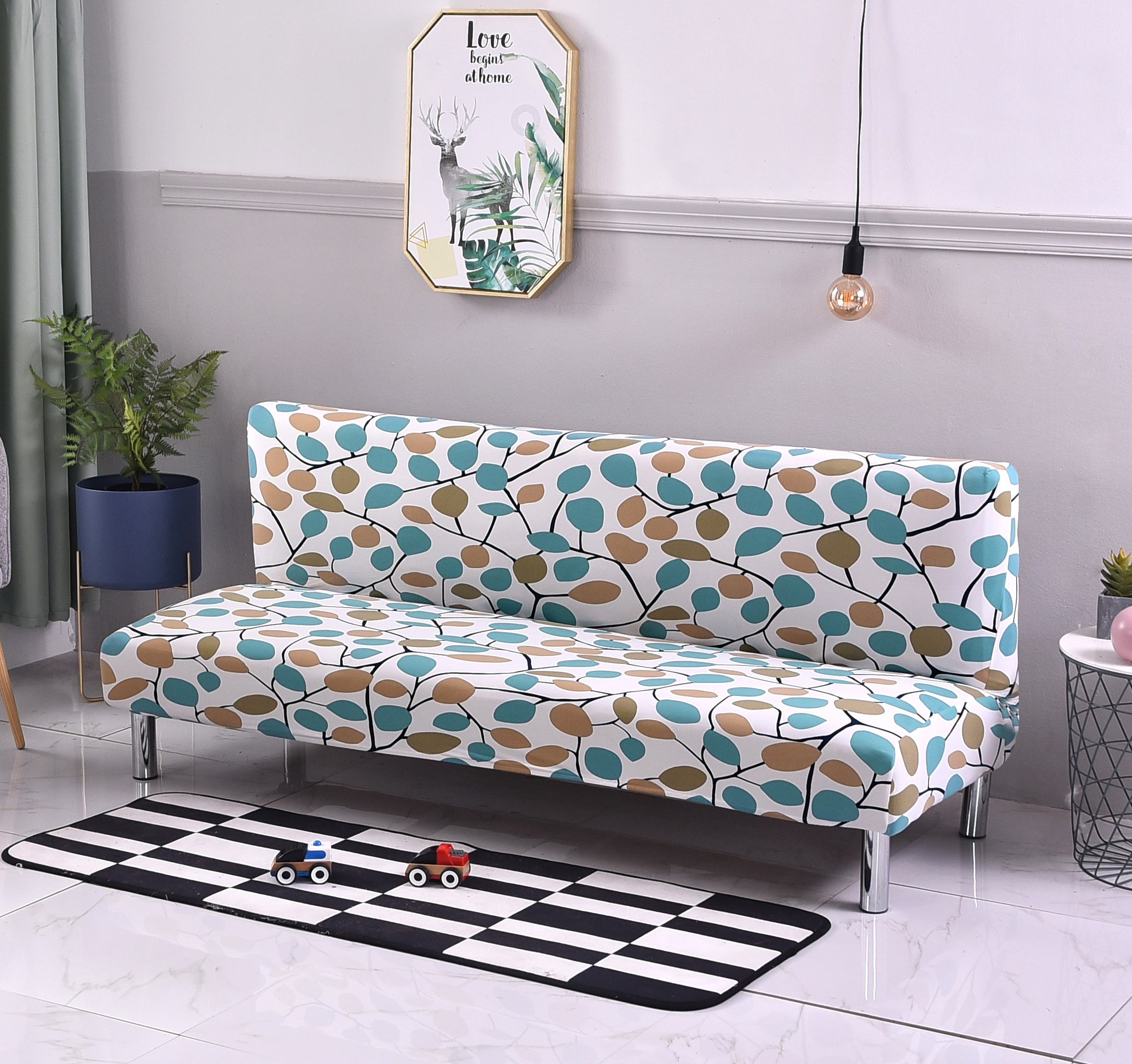 Stretch Armless Sofa Bed Cover Full Folding Couch Futon Pattern Slipcover Decor - Picture 40 of 149