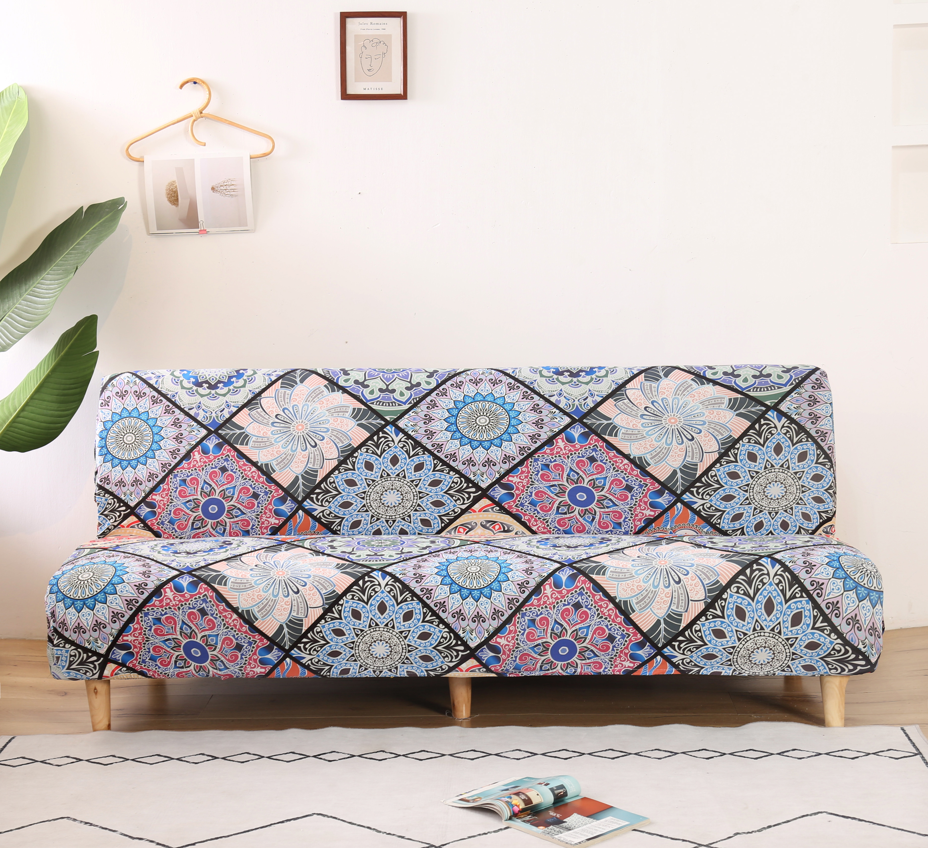 Stretch Armless Sofa Bed Cover Full Folding Couch Futon Pattern Slipcover Decor - Picture 50 of 149