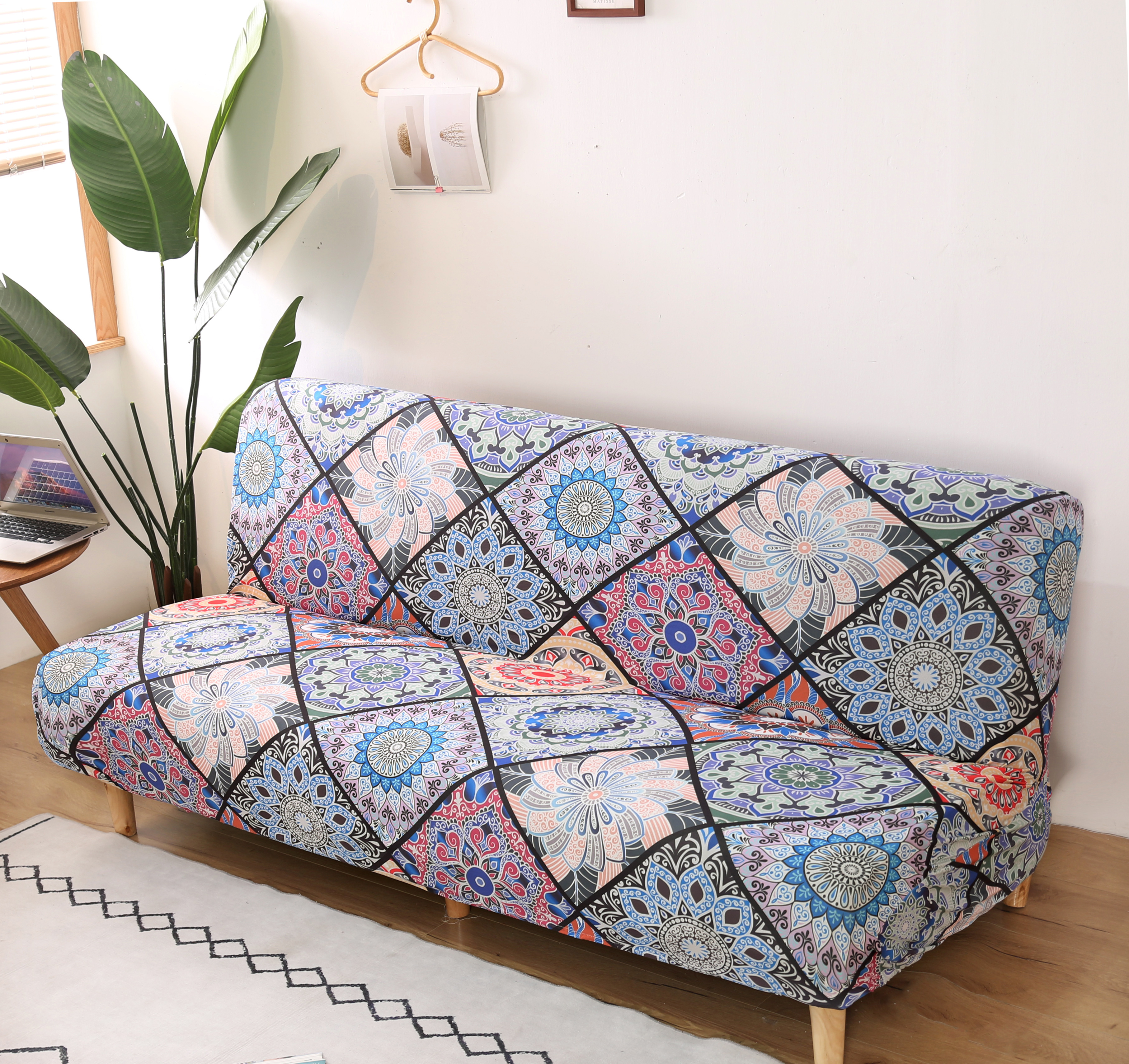 Stretch Armless Sofa Bed Cover Full Folding Couch Futon Pattern Slipcover Decor - Picture 52 of 149