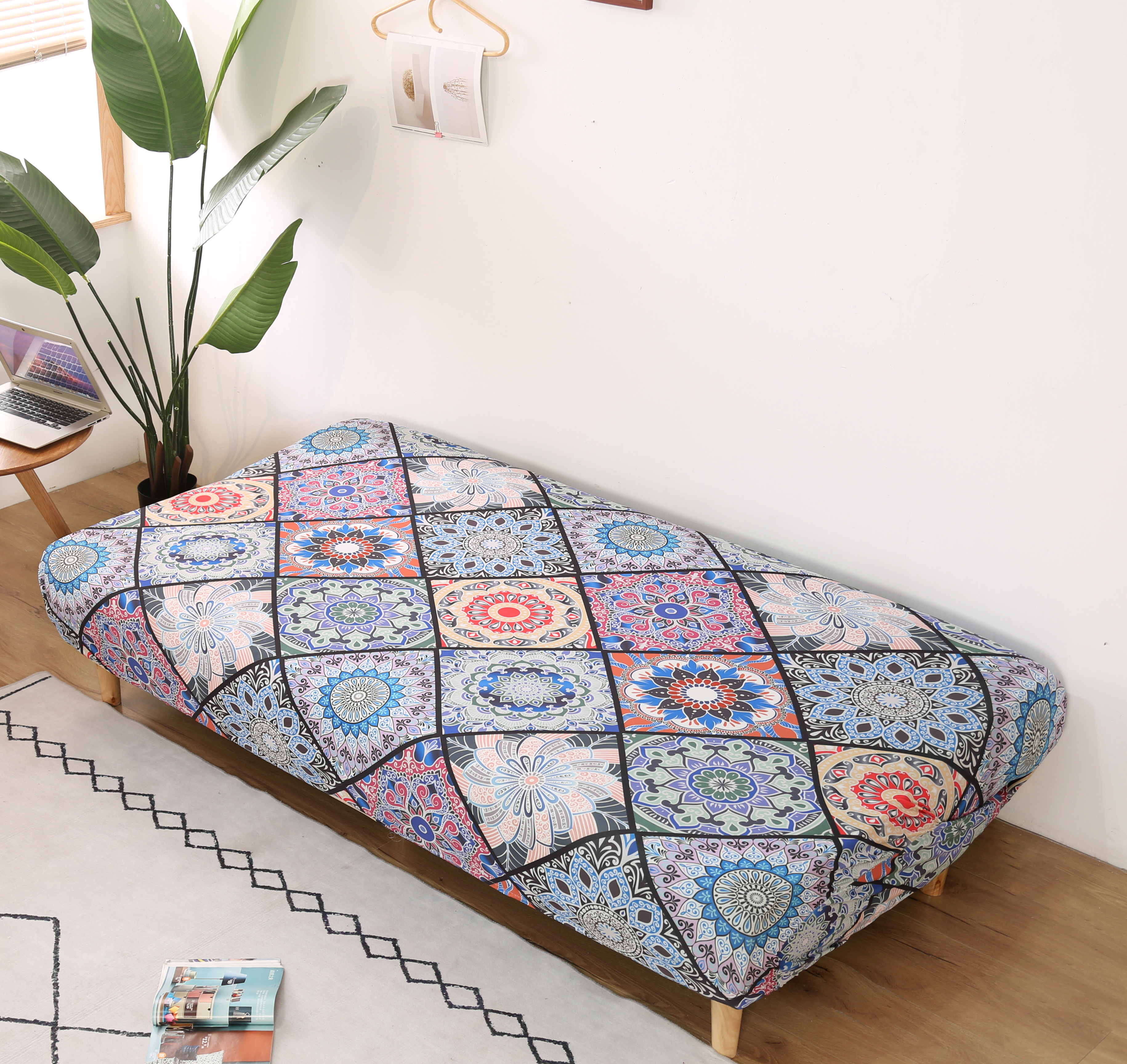 Stretch Armless Sofa Bed Cover Full Folding Couch Futon Pattern Slipcover Decor - Picture 53 of 149