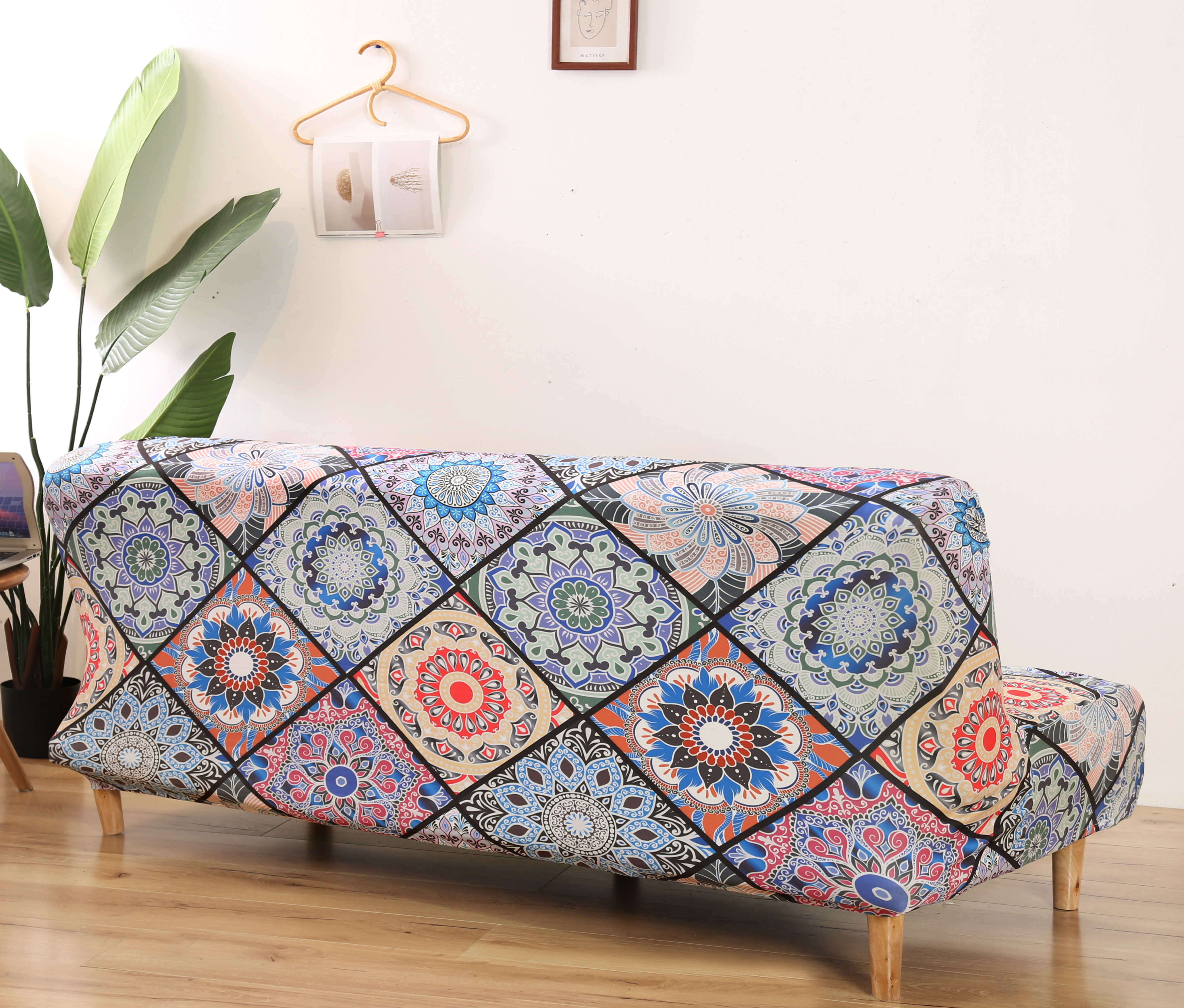 Stretch Armless Sofa Bed Cover Full Folding Couch Futon Pattern Slipcover Decor - Picture 54 of 149