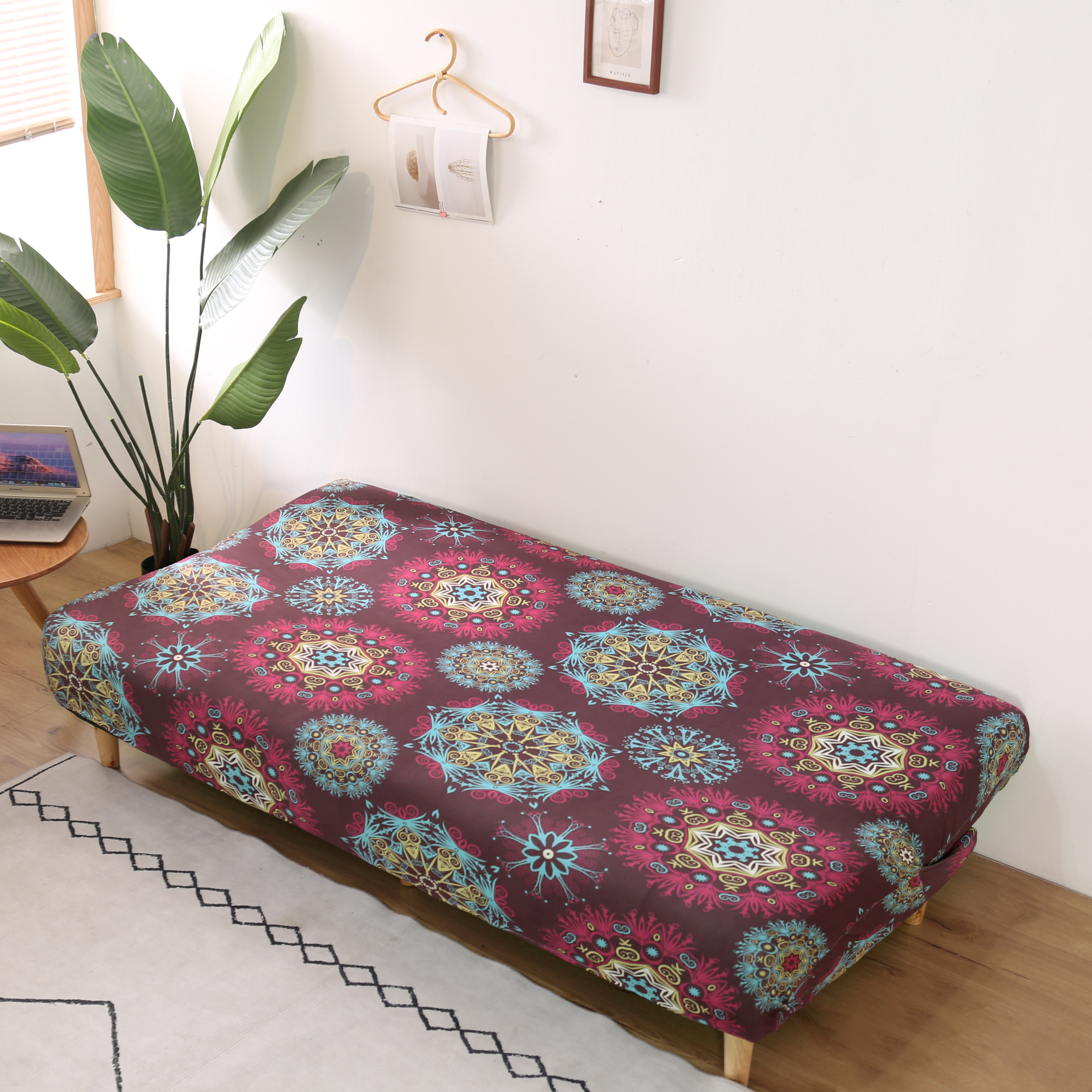 Stretch Armless Sofa Bed Cover Full Folding Couch Futon Pattern Slipcover Decor - Picture 61 of 149