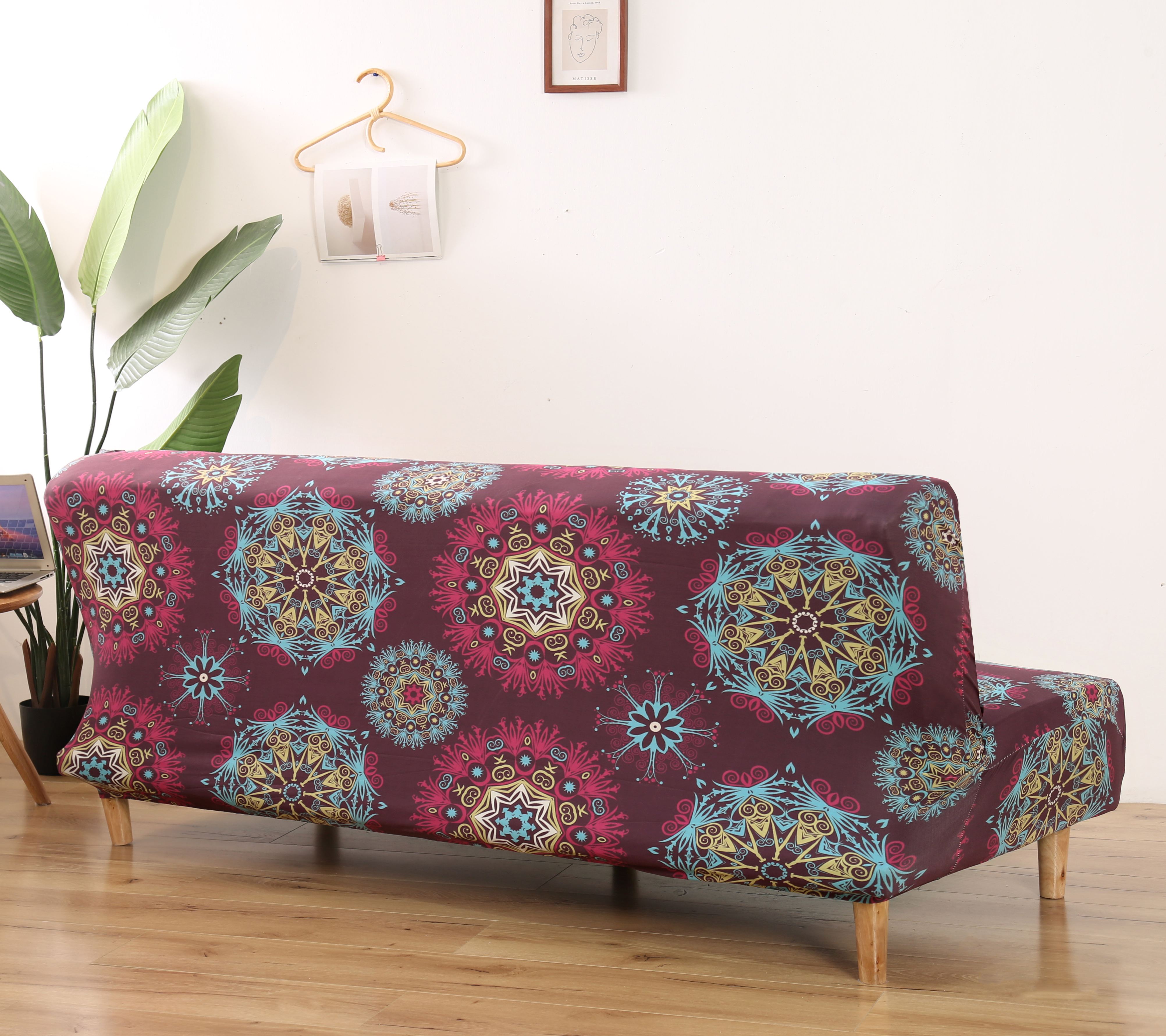 Stretch Armless Sofa Bed Cover Full Folding Couch Futon Pattern Slipcover Decor - Picture 62 of 149