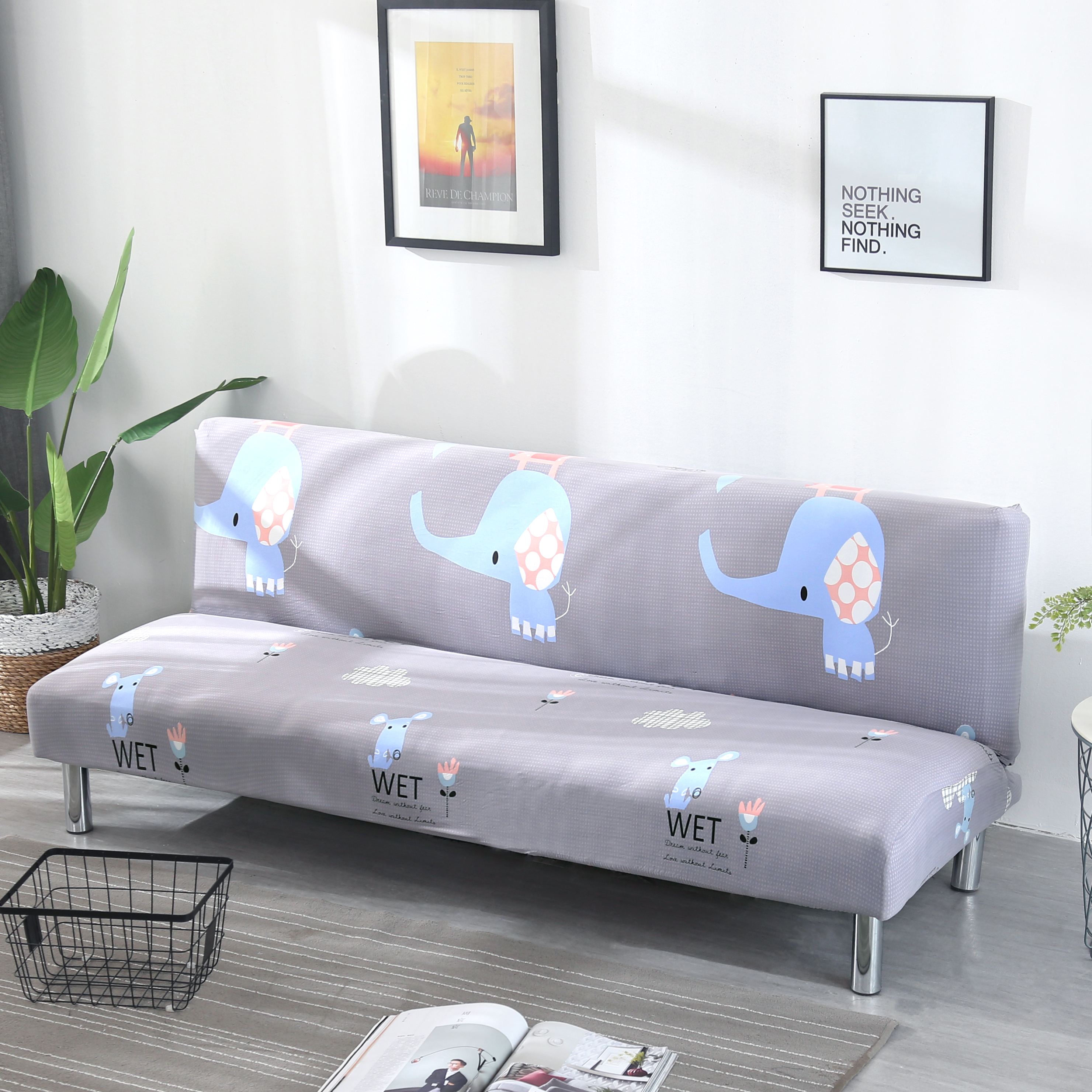 Stretch Armless Sofa Bed Cover Full Folding Couch Futon Pattern Slipcover Decor - Picture 92 of 149