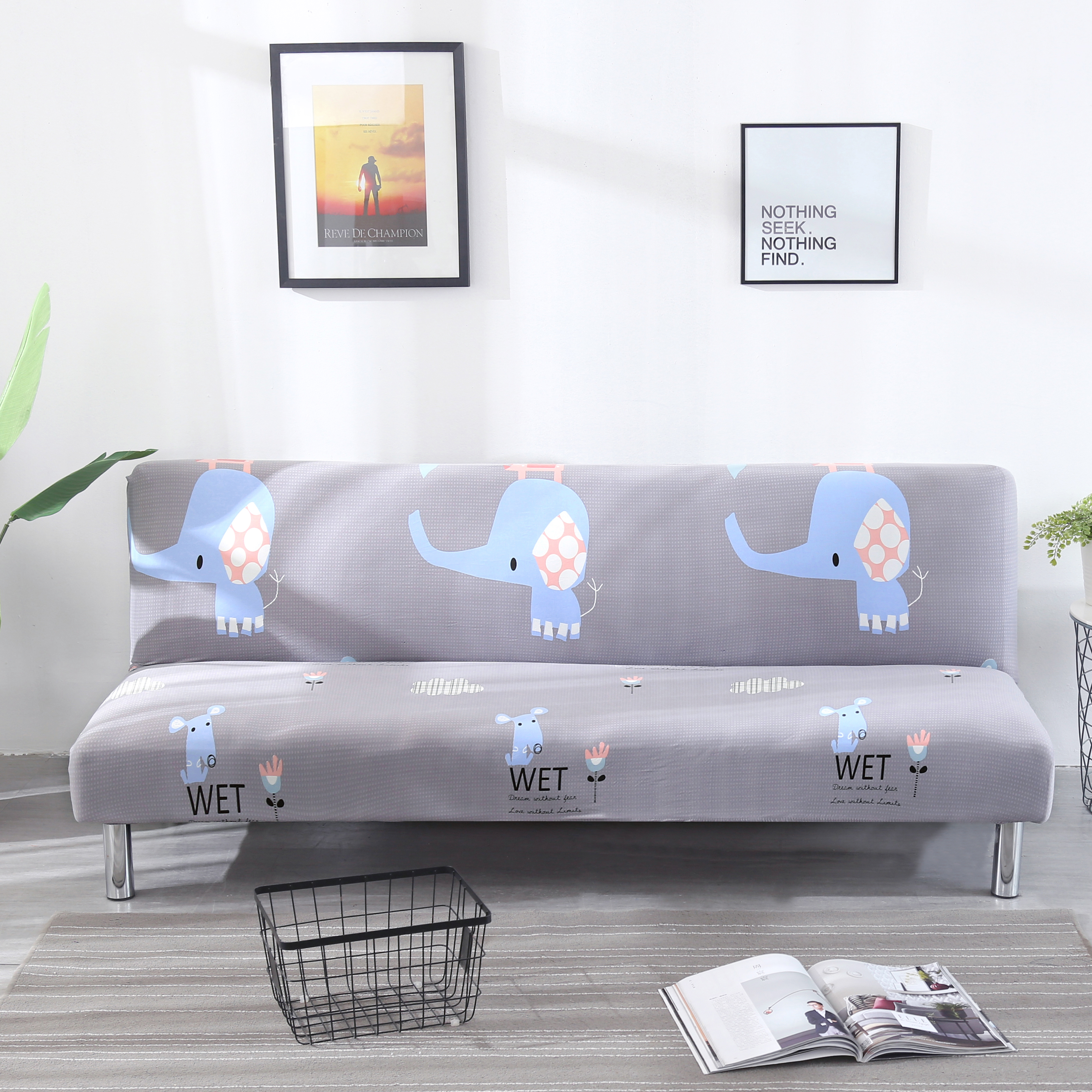 Stretch Armless Sofa Bed Cover Full Folding Couch Futon Pattern Slipcover Decor - Picture 93 of 149