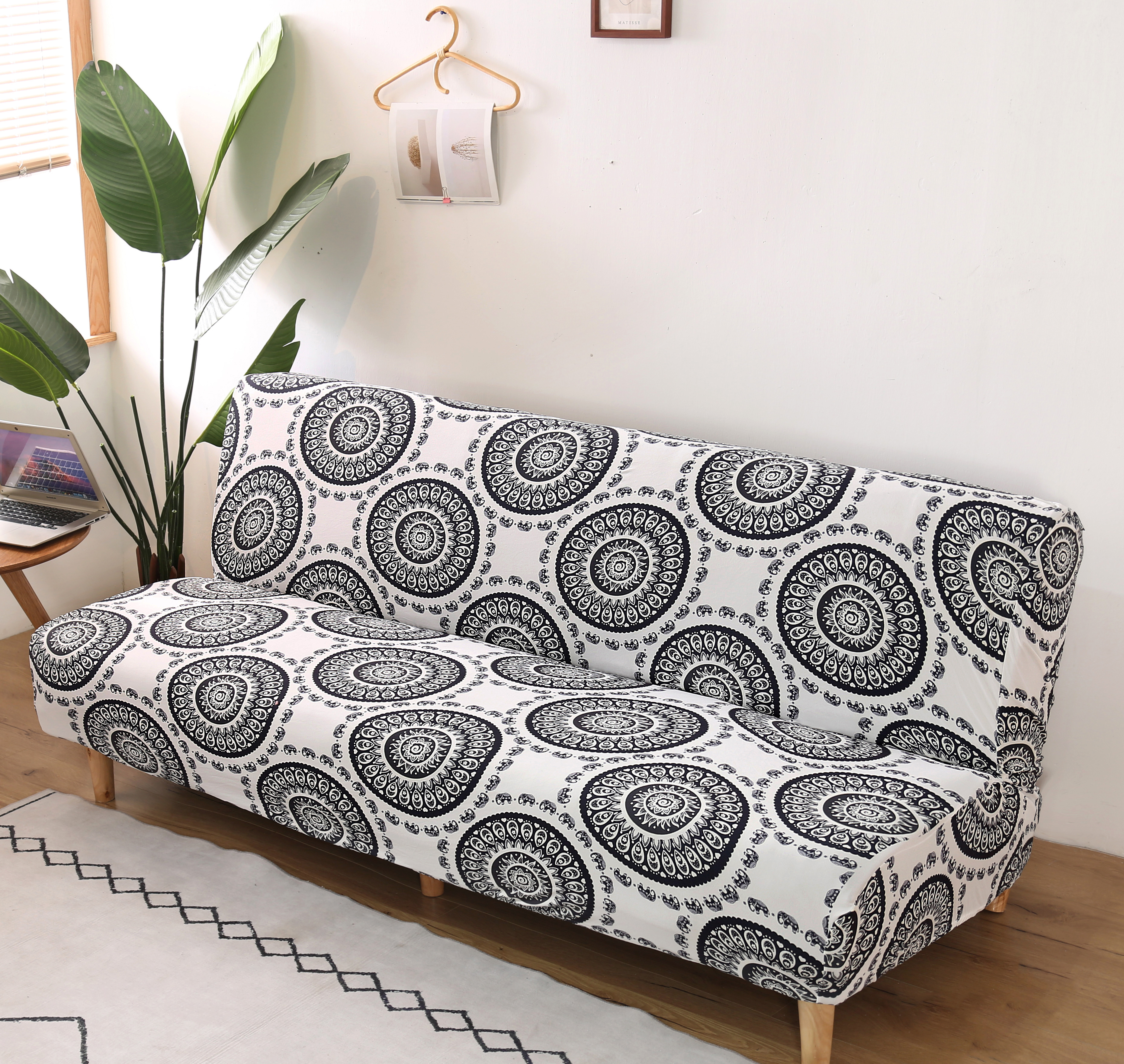 Stretch Armless Sofa Bed Cover Full Folding Couch Futon Pattern Slipcover Decor - Picture 101 of 149