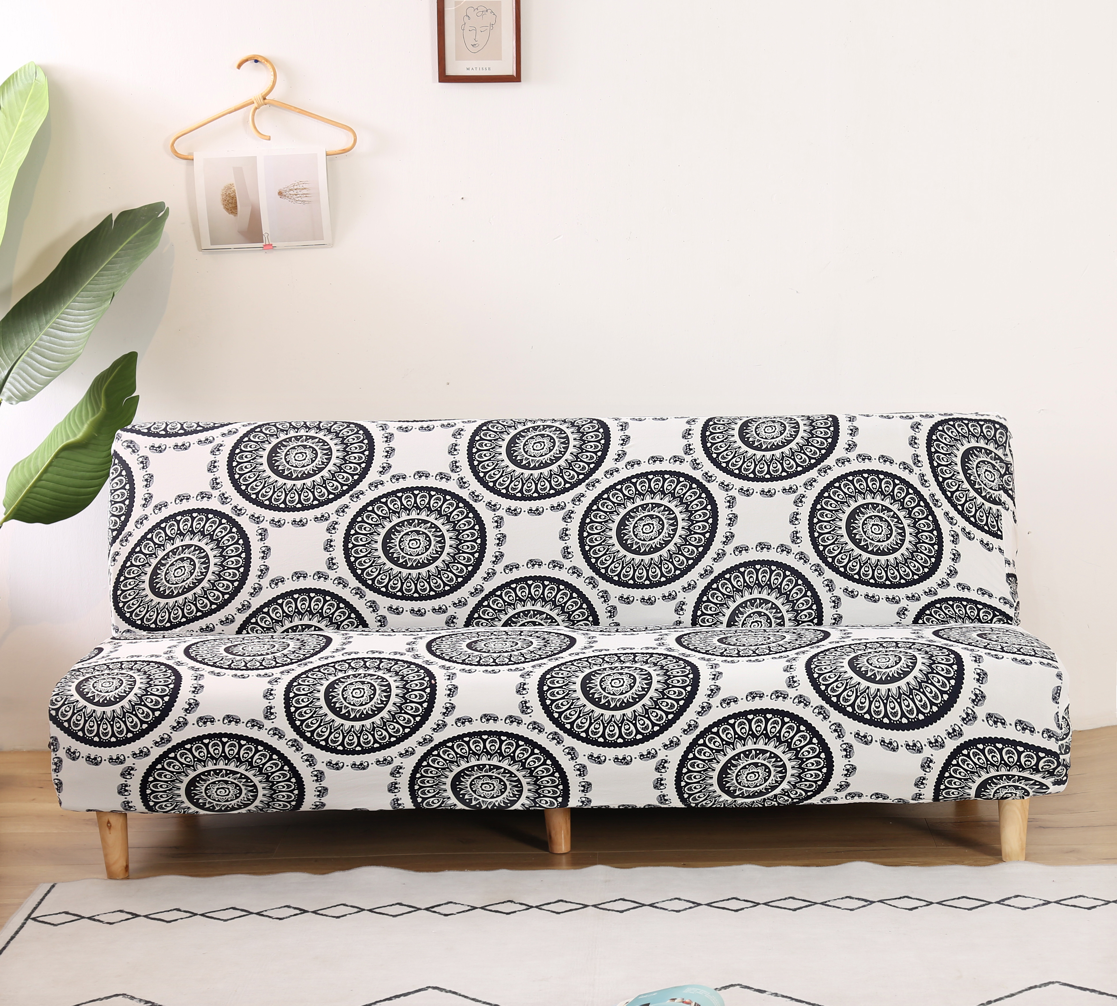 Stretch Armless Sofa Bed Cover Full Folding Couch Futon Pattern Slipcover Decor - Picture 102 of 149