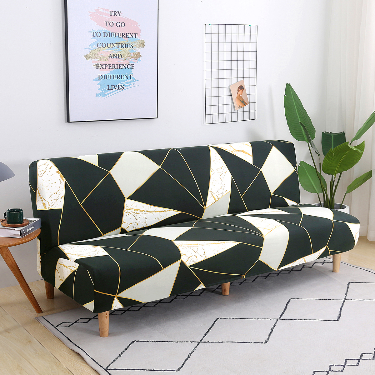 Stretch Armless Sofa Bed Cover Full Folding Couch Futon Pattern Slipcover Decor - Picture 138 of 149