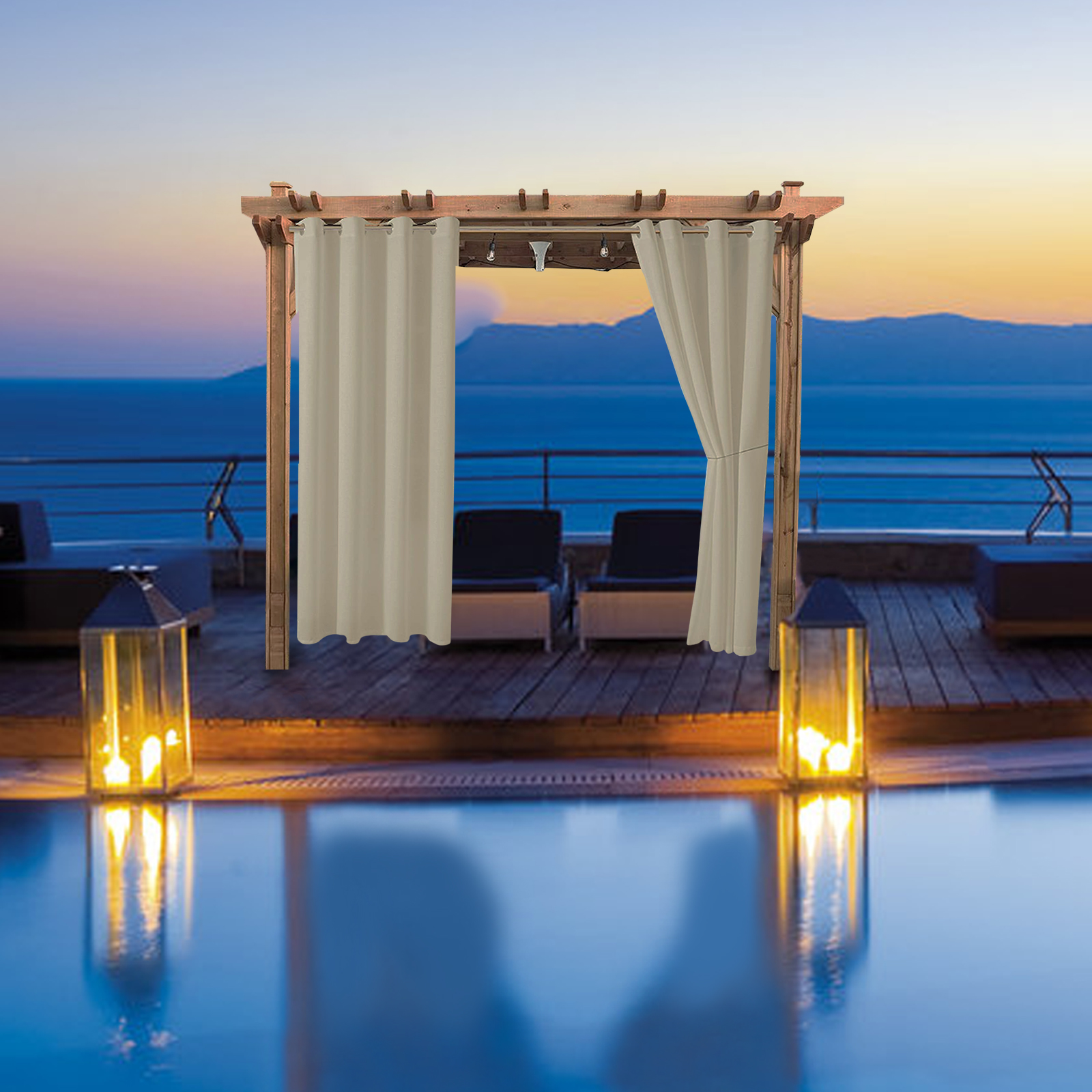 1/2/4Panels Waterproof Outdoor Curtains for Patio Thermal Insulated Sun Blocking - Picture 12 of 12