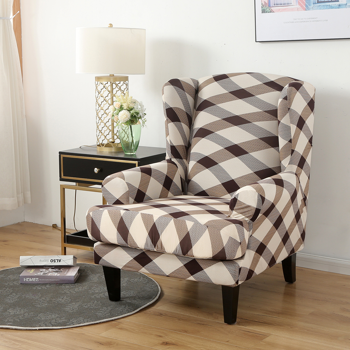 Stretch Wing Chair Cover Slipcover Wingback Armchair Split Protector Furniture - Picture 36 of 111
