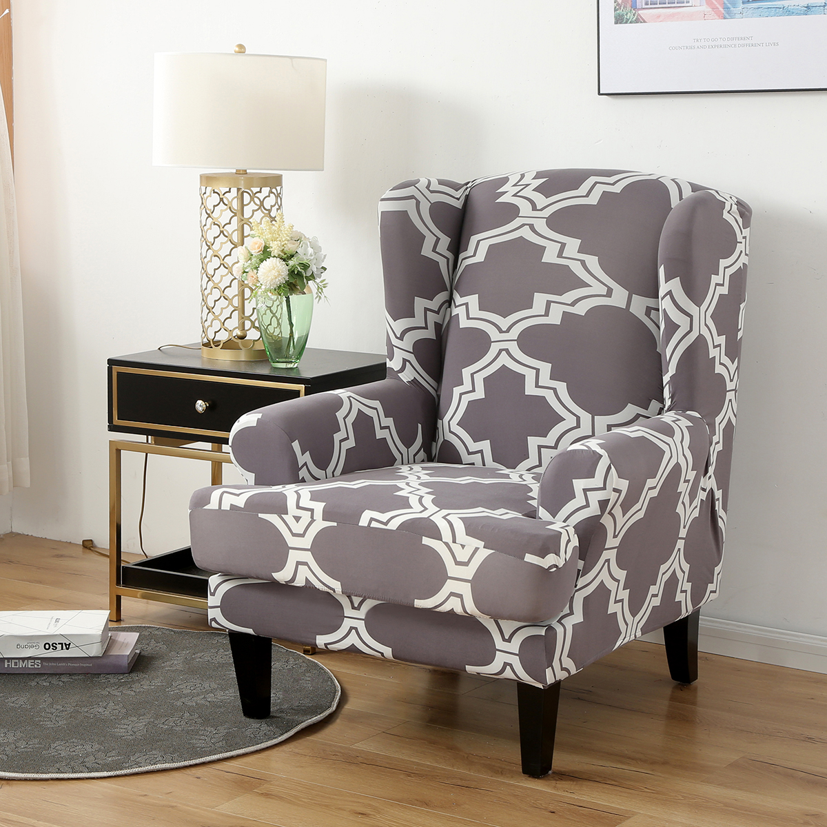 Stretch Wing Chair Cover Slipcover Wingback Armchair Split Protector Furniture - Picture 69 of 111