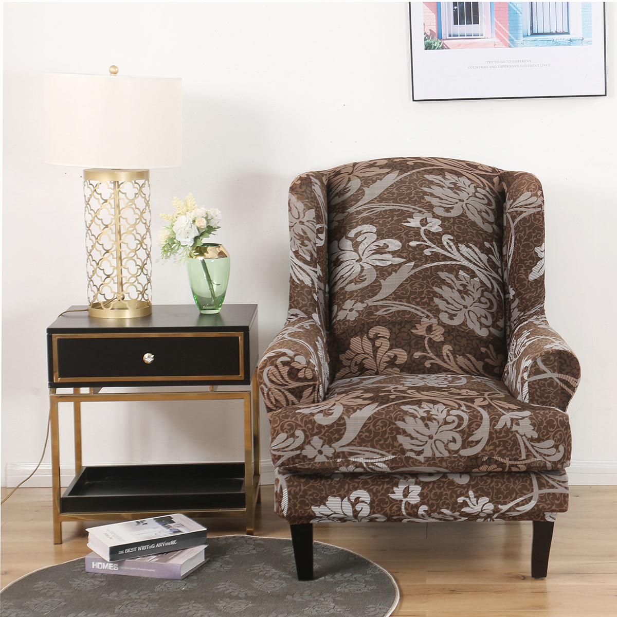 Stretch Wing Chair Cover Slipcover Wingback Armchair Split Protector Furniture - Picture 81 of 111
