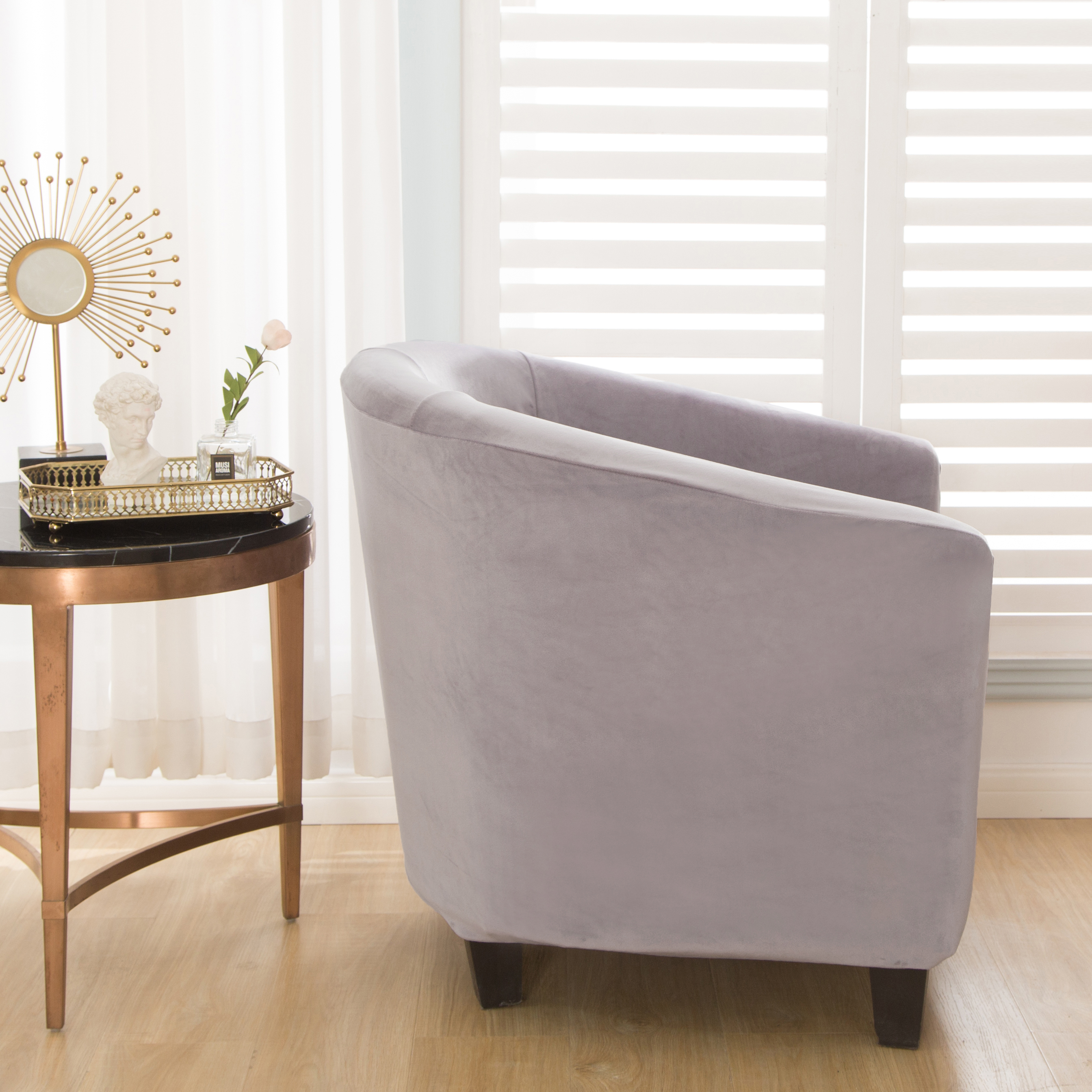 2-Piece Stretch Velvet Tub Chair Cover Armchair Slipcover Furniture Protector - Picture 16 of 103