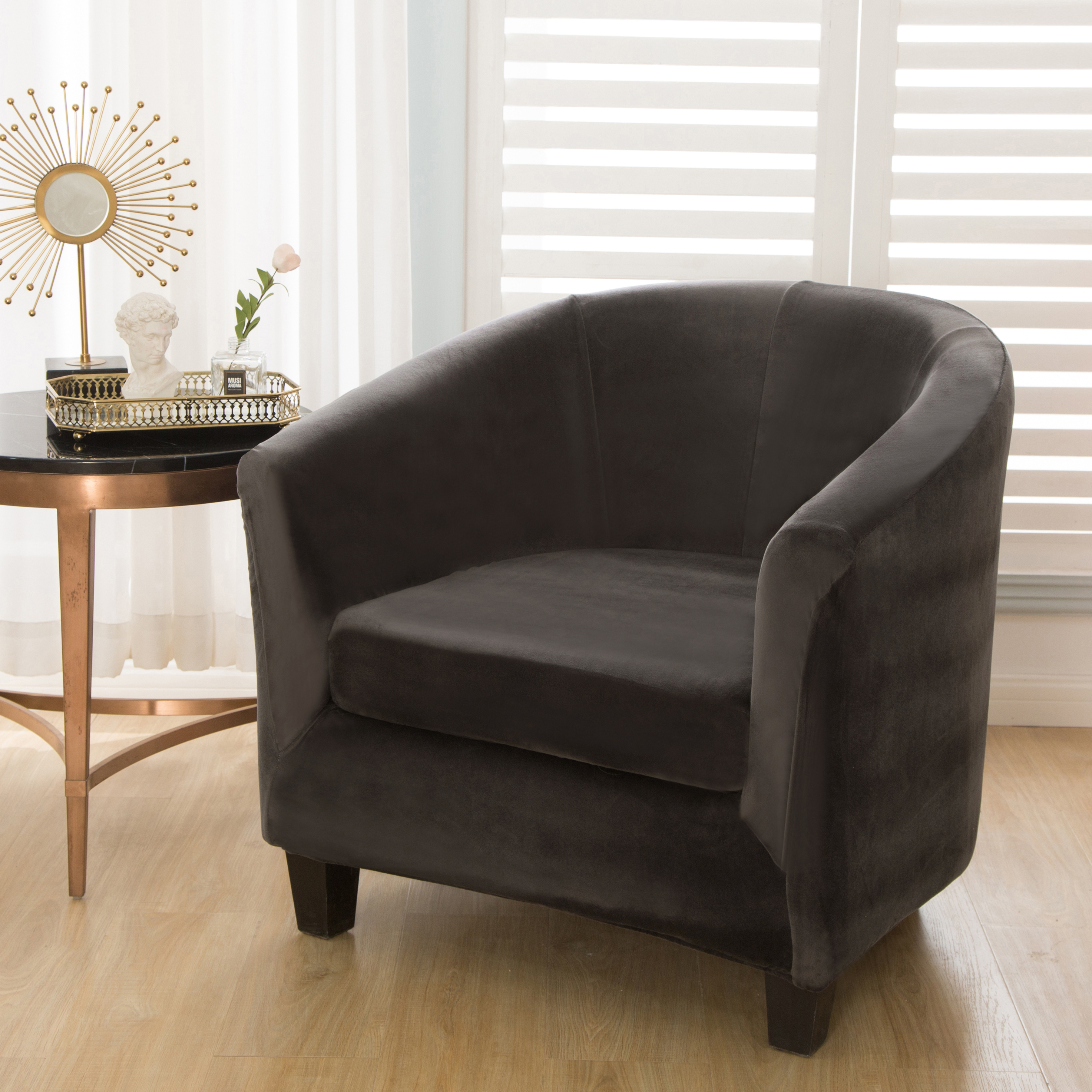 2-Piece Stretch Velvet Tub Chair Cover Armchair Slipcover Furniture Protector - Picture 27 of 103