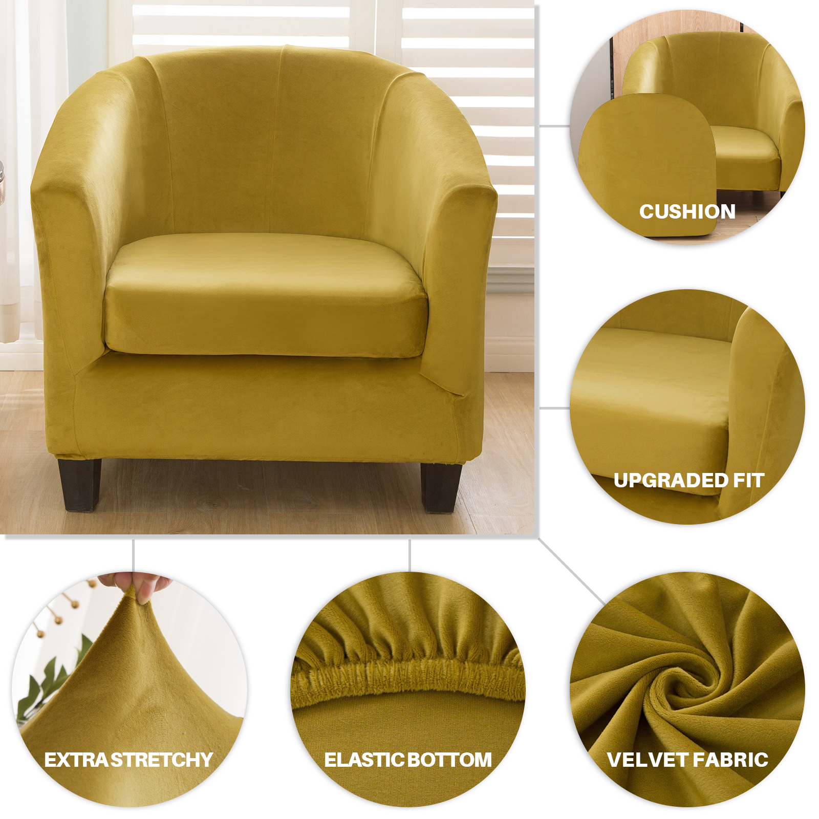 2-Piece Stretch Velvet Tub Chair Cover Armchair Slipcover Furniture Protector - Picture 43 of 103