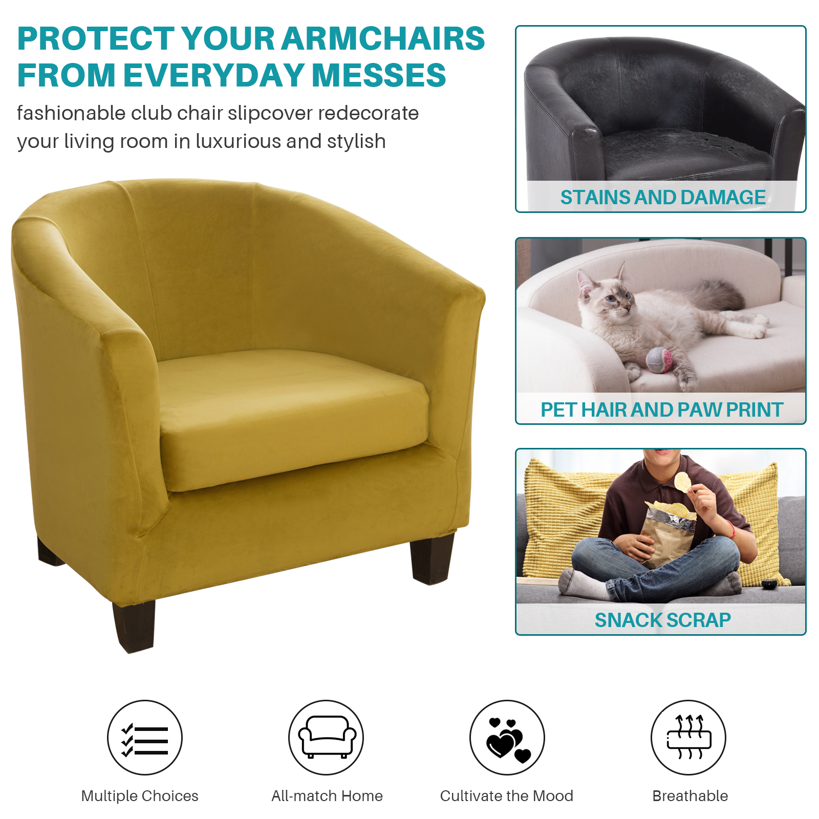 2-Piece Stretch Velvet Tub Chair Cover Armchair Slipcover Furniture Protector - Picture 45 of 103