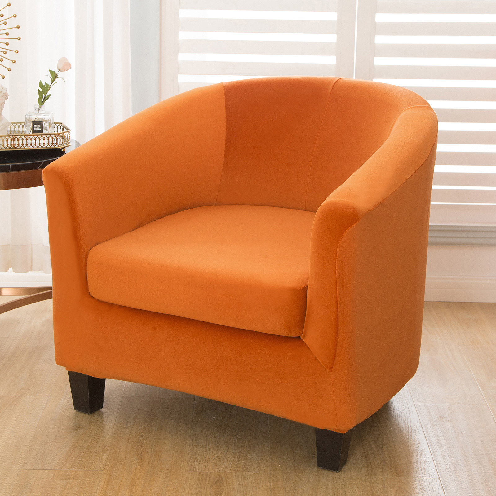 2-Piece Stretch Velvet Tub Chair Cover Armchair Slipcover Furniture Protector - Picture 51 of 103